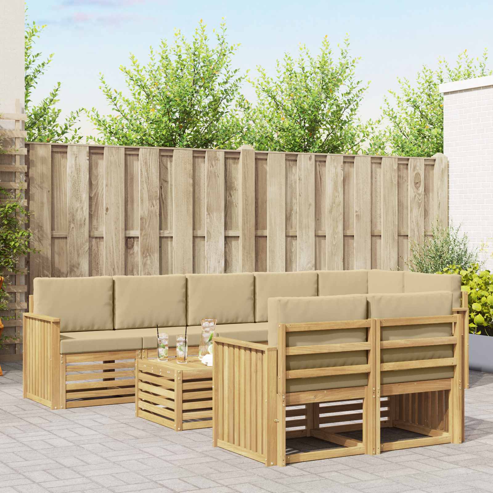 Σειρά Καναπέ Εξωτερικού 9 pcs Λευκό και Μπεζ 59 x 59 x 37 εκ - Pakobazaar