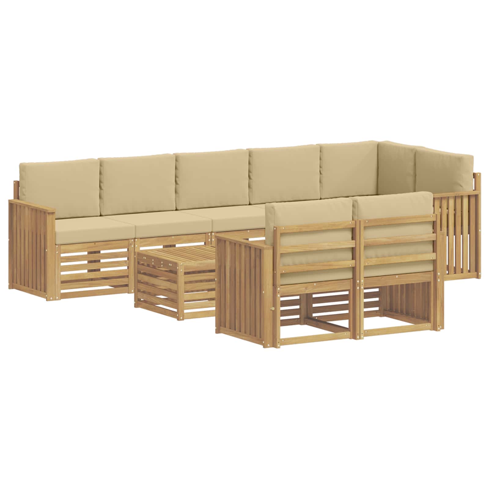 Σειρά Καναπέ Εξωτερικού 9 pcs Λευκό και Μπεζ 59 x 59 x 37 εκ - Pakobazaar