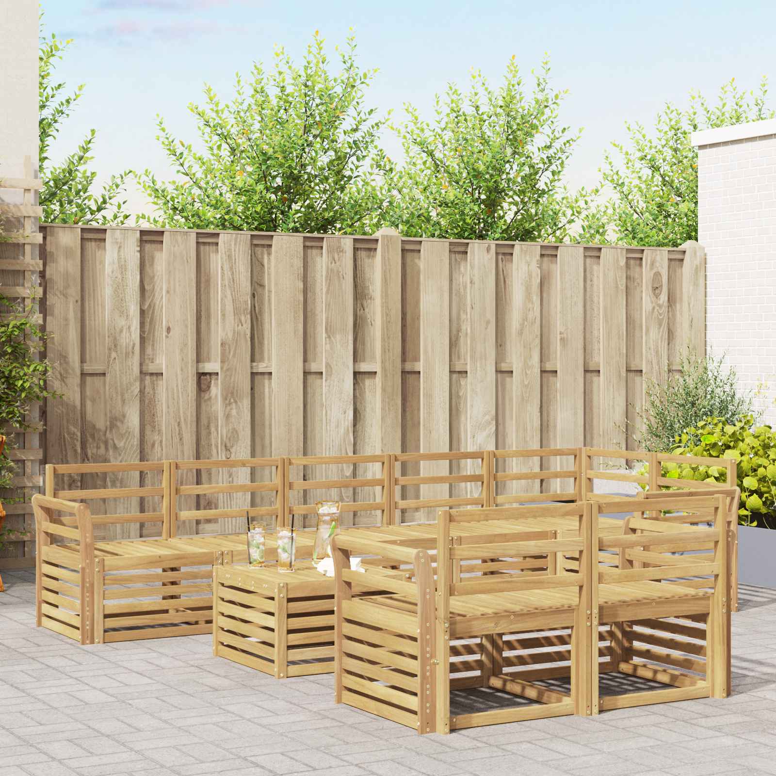 Σειρά Καναπέ Εξωτερικού 9 pcs Λευκό 59 x 59 x 37 εκ - Pakobazaar