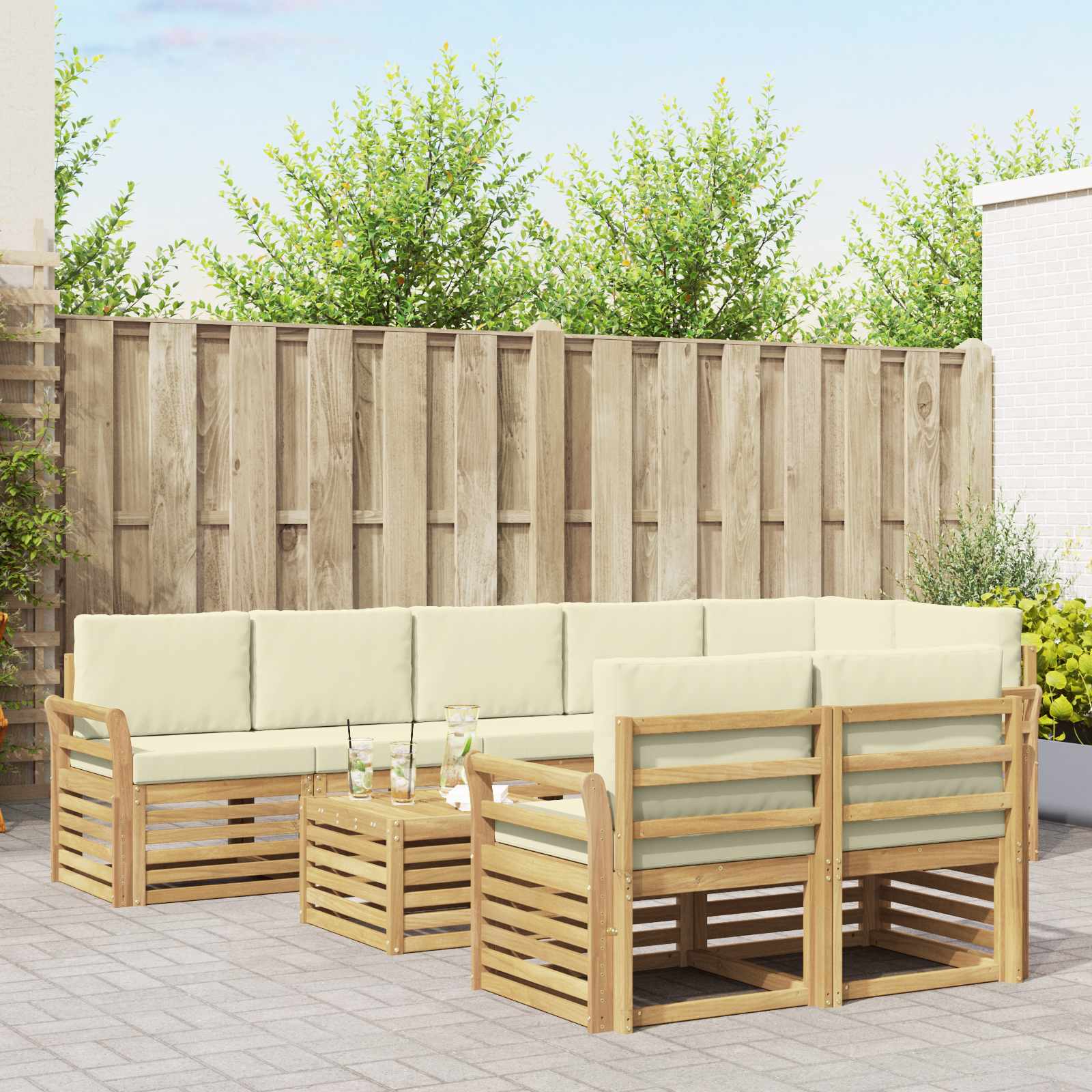 Σειρά Καναπέ Εξωτερικού 9 pcs Λευκό και Κρεμ 59 x 59 x 37 εκ - Pakobazaar