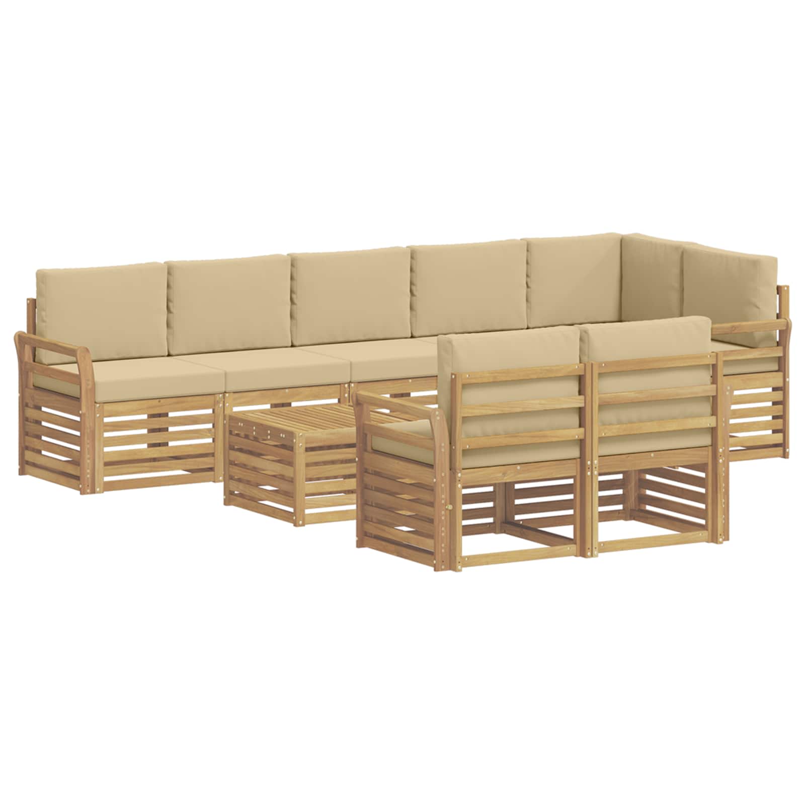 Σειρά Καναπέ Εξωτερικού 9 pcs Λευκό και Μπεζ 59 x 59 x 37 εκ - Pakobazaar