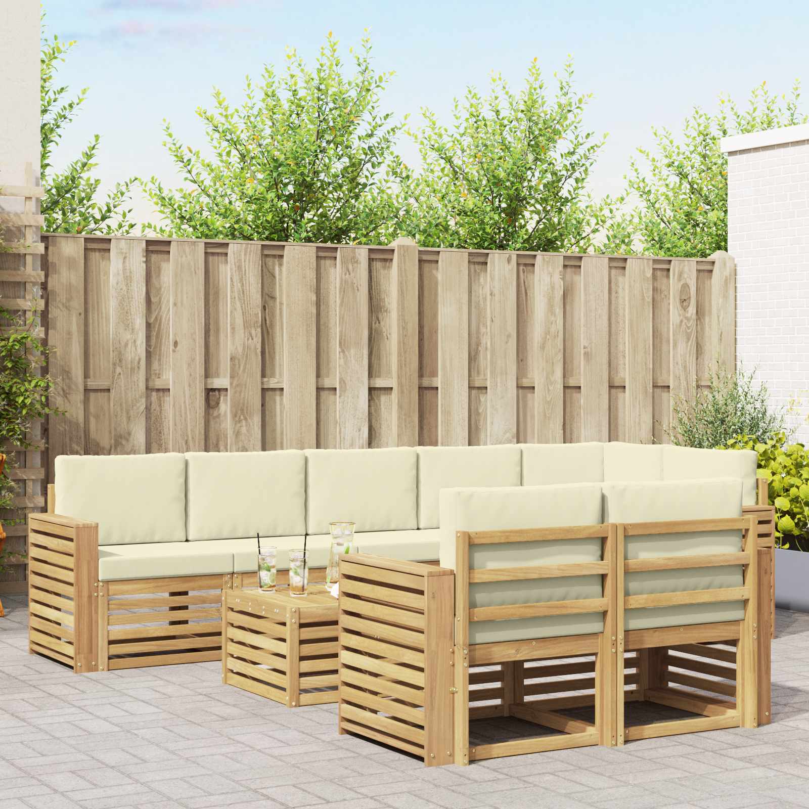 Σειρά Καναπέ Εξωτερικού 9 pcs Λευκό και Κρεμ 59 x 59 x 37 εκ - Pakobazaar