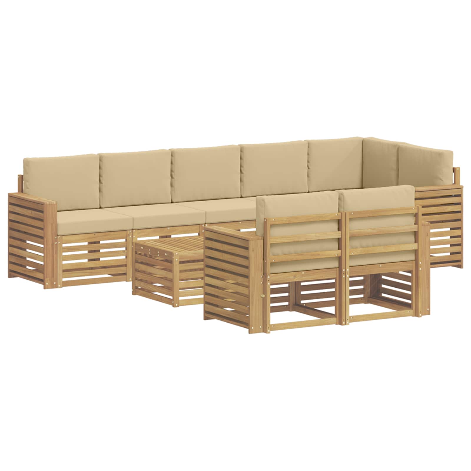 Σειρά Καναπέ Εξωτερικού 9 pcs Λευκό και Μπεζ 59 x 59 x 37 εκ - Pakobazaar