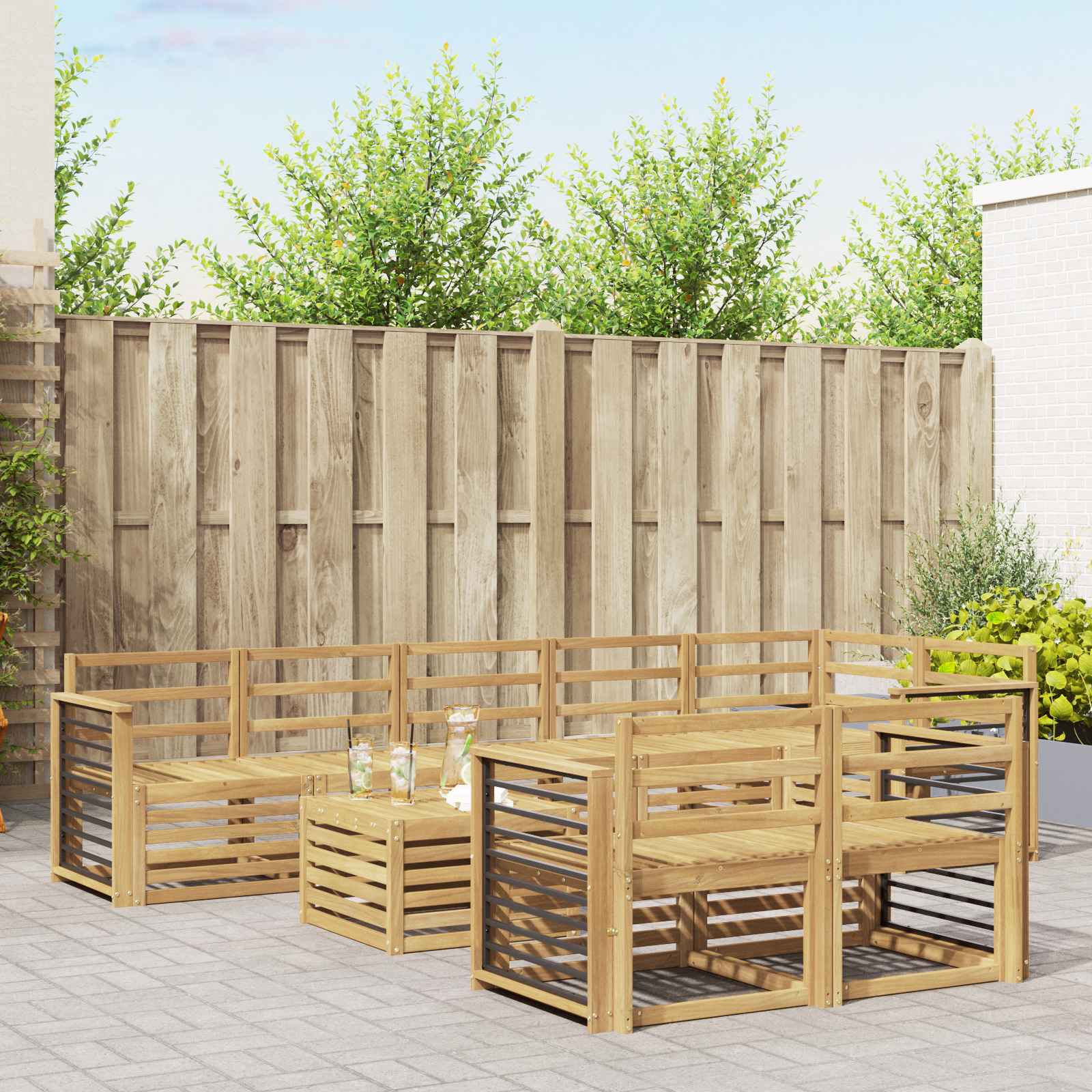 Σειρά Καναπέ Εξωτερικού 9 pcs Λευκό 59 x 59 x 37 εκ - Pakobazaar