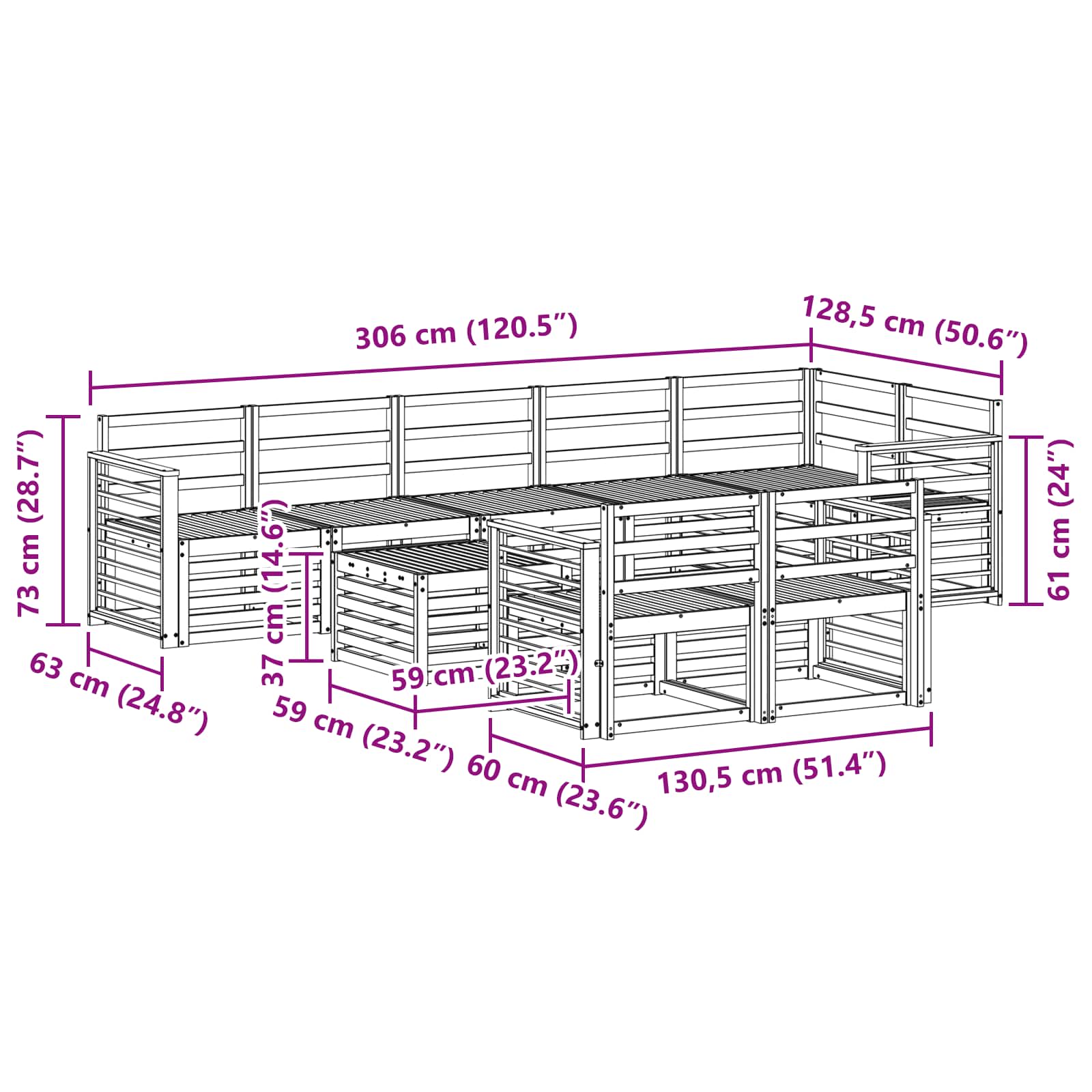 Σειρά Καναπέ Εξωτερικού 9 pcs Λευκό 59 x 59 x 37 εκ - Pakobazaar