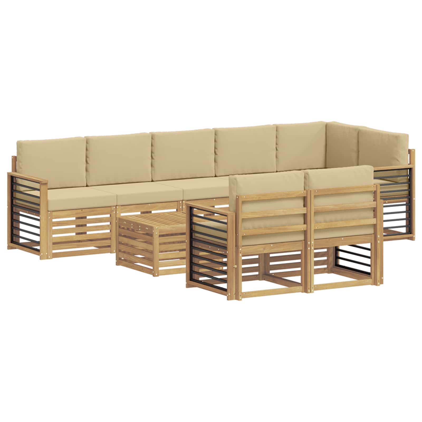 Σειρά Καναπέ Εξωτερικού 9 pcs Λευκό και Μπεζ 59 x 59 x 37 εκ - Pakobazaar