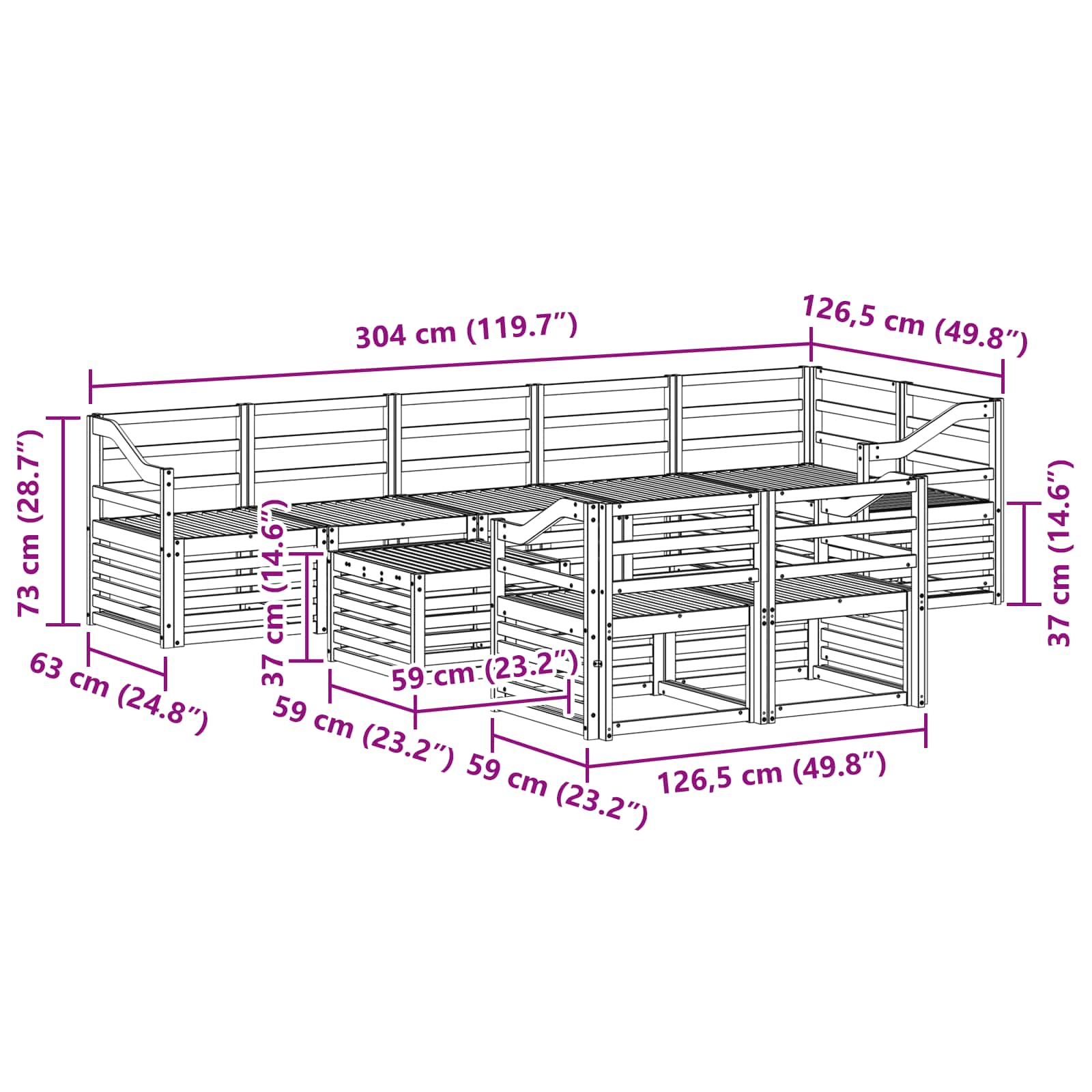 Σειρά Καναπέ Εξωτερικού 9 pcs Λευκό 59 x 59 x 37 εκ - Pakobazaar