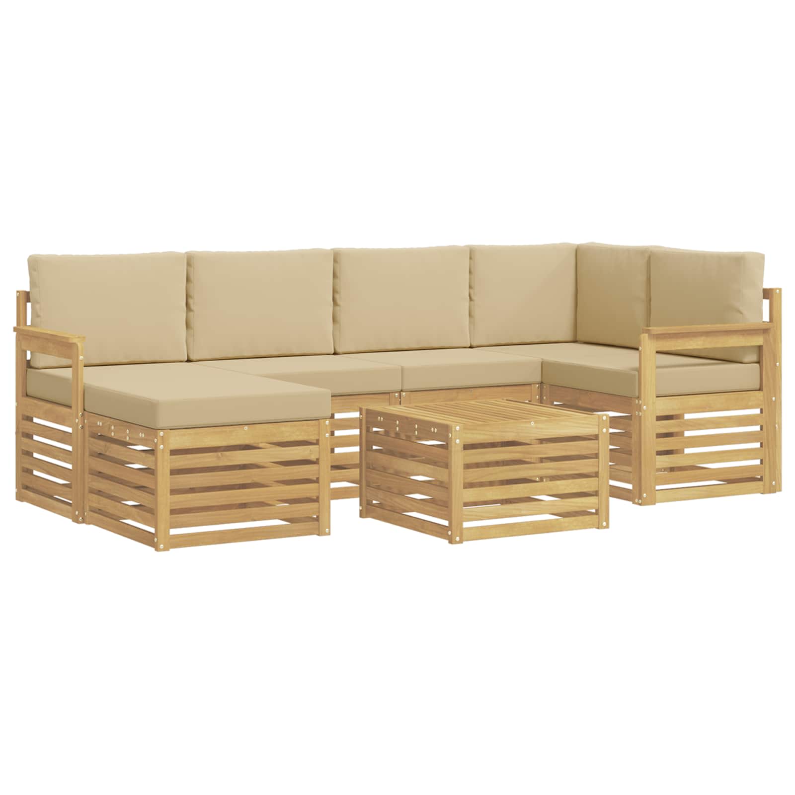 Σειρά Καναπέ Εξωτερικού 7 pcs Λευκό και Μπεζ 59 x 59 x 37 εκ - Pakobazaar