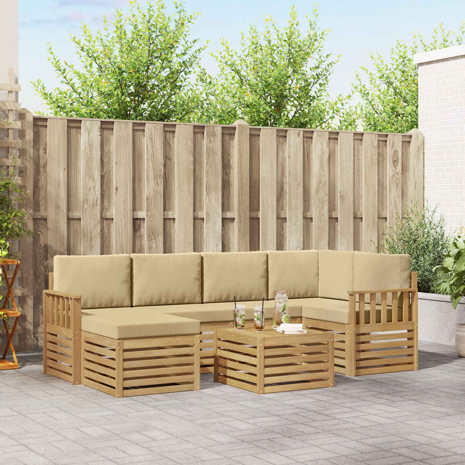 Σειρά Καναπέ Εξωτερικού 7 pcs Λευκό και Μπεζ 59 x 59 x 37 εκ - Pakobazaar