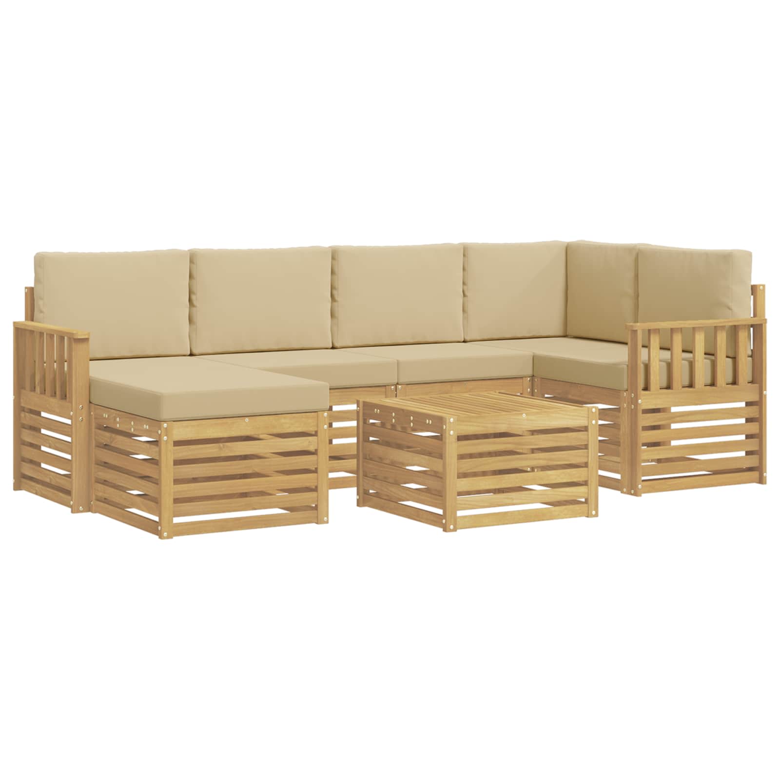Σειρά Καναπέ Εξωτερικού 7 pcs Λευκό και Μπεζ 59 x 59 x 37 εκ - Pakobazaar