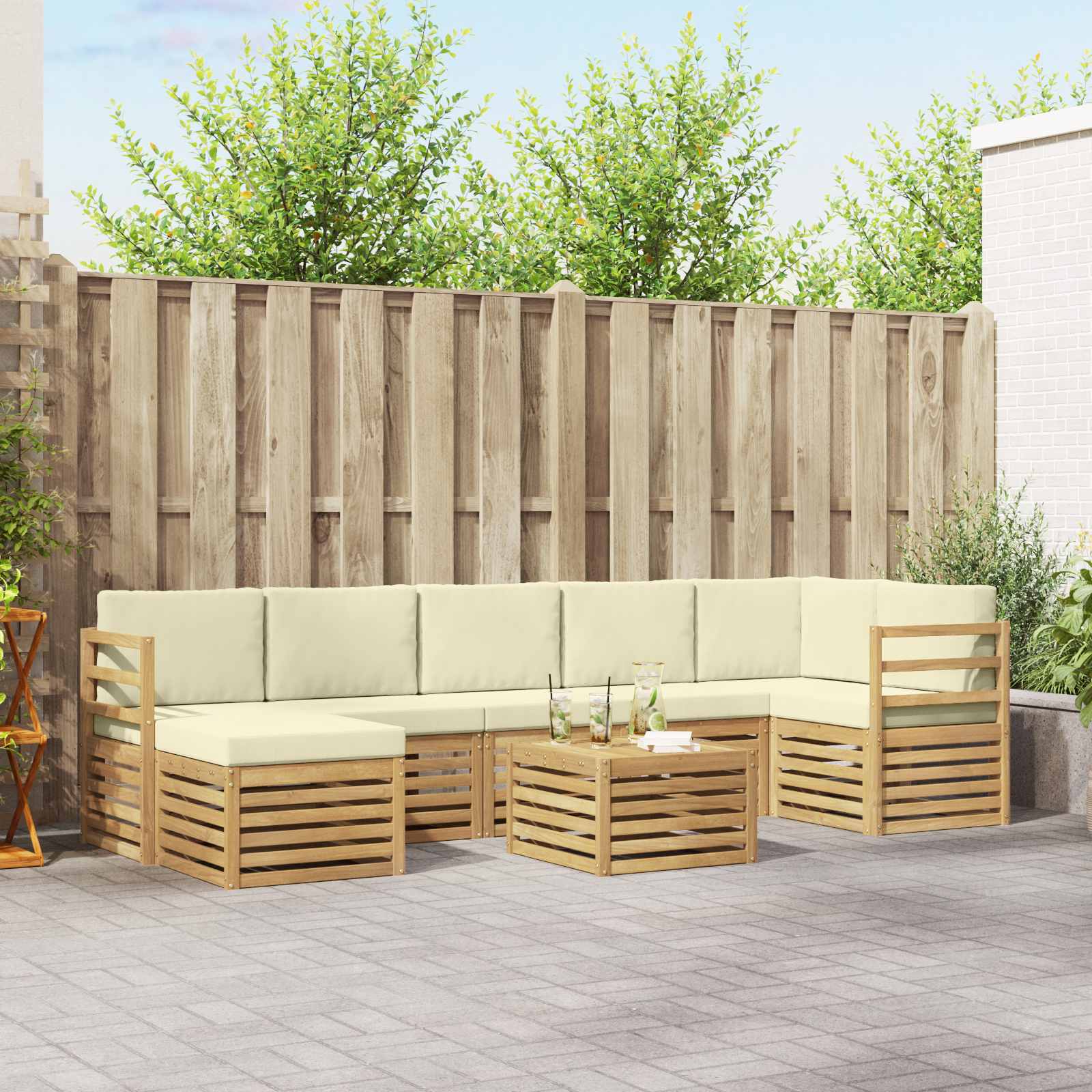 Σειρά Καναπέ Εξωτερικού 8 pcs Λευκό και Κρεμ 59 x 59 x 37 εκ - Pakobazaar