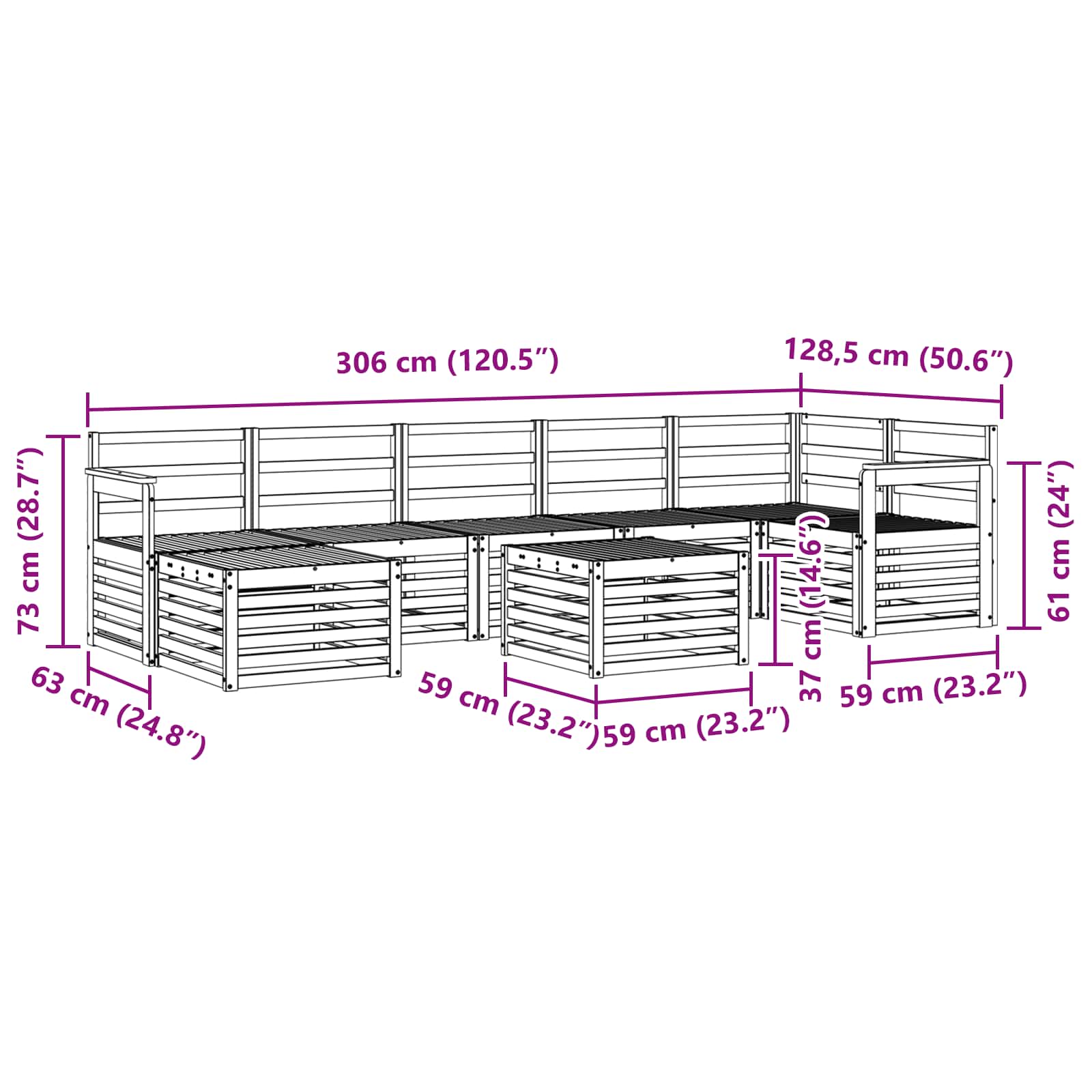 Σειρά Καναπέ Εξωτερικού 8 pcs Λευκό 59 x 59 x 37 εκ - Pakobazaar