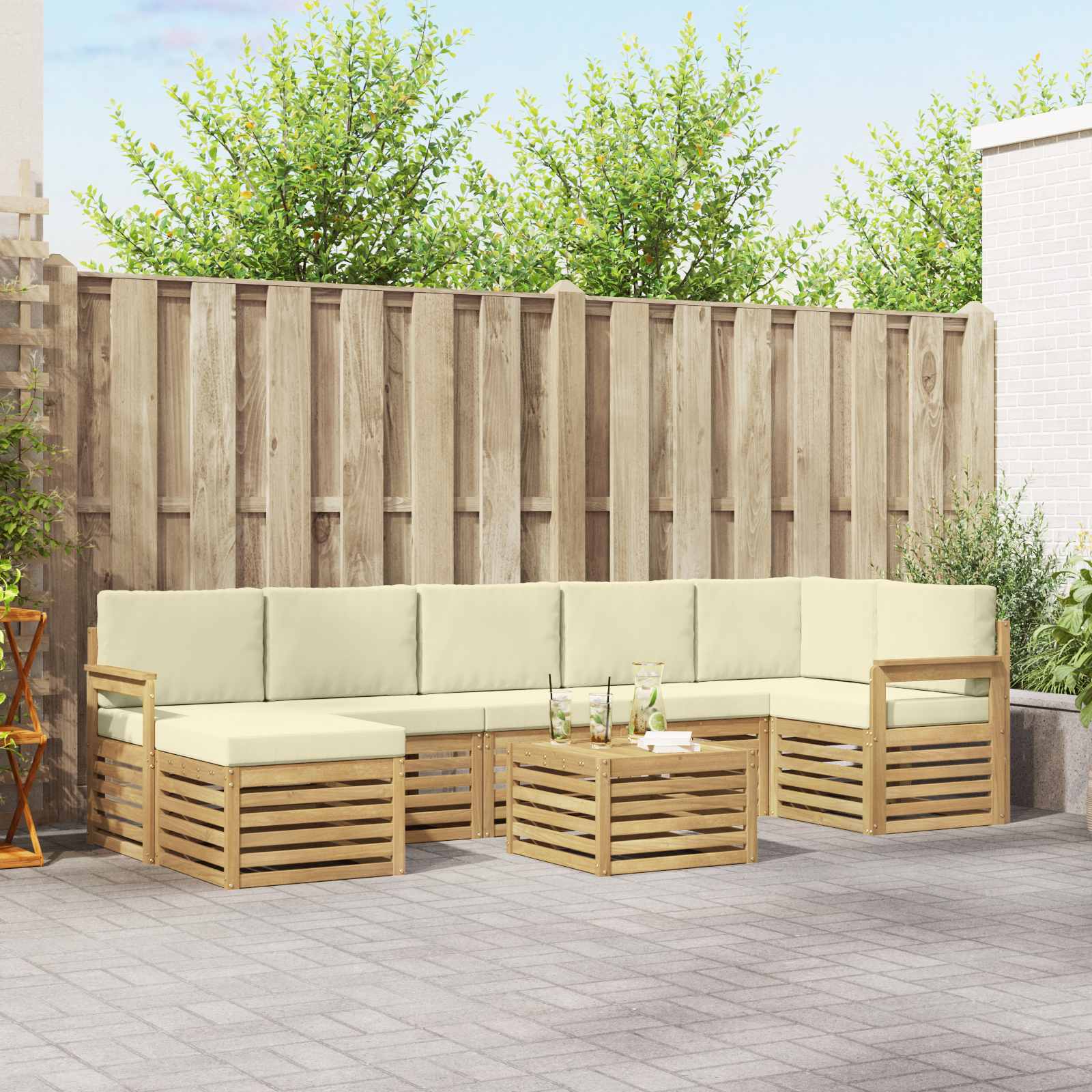 Σειρά Καναπέ Εξωτερικού 8 pcs Λευκό και Κρεμ 59 x 59 x 37 εκ - Pakobazaar