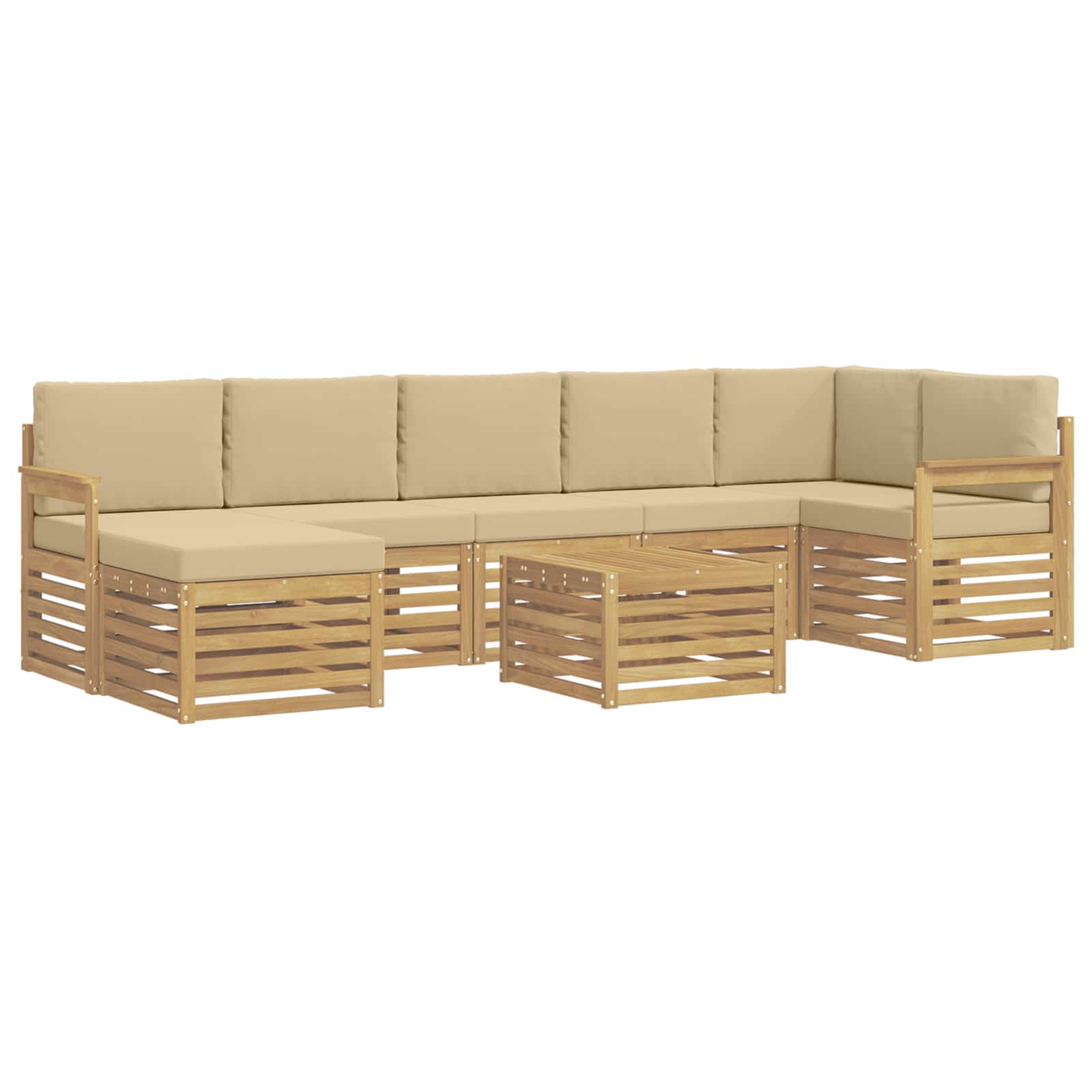 Σειρά Καναπέ Εξωτερικού 7 pcs Λευκό και Μπεζ 59 x 59 x 37 εκ - Pakobazaar