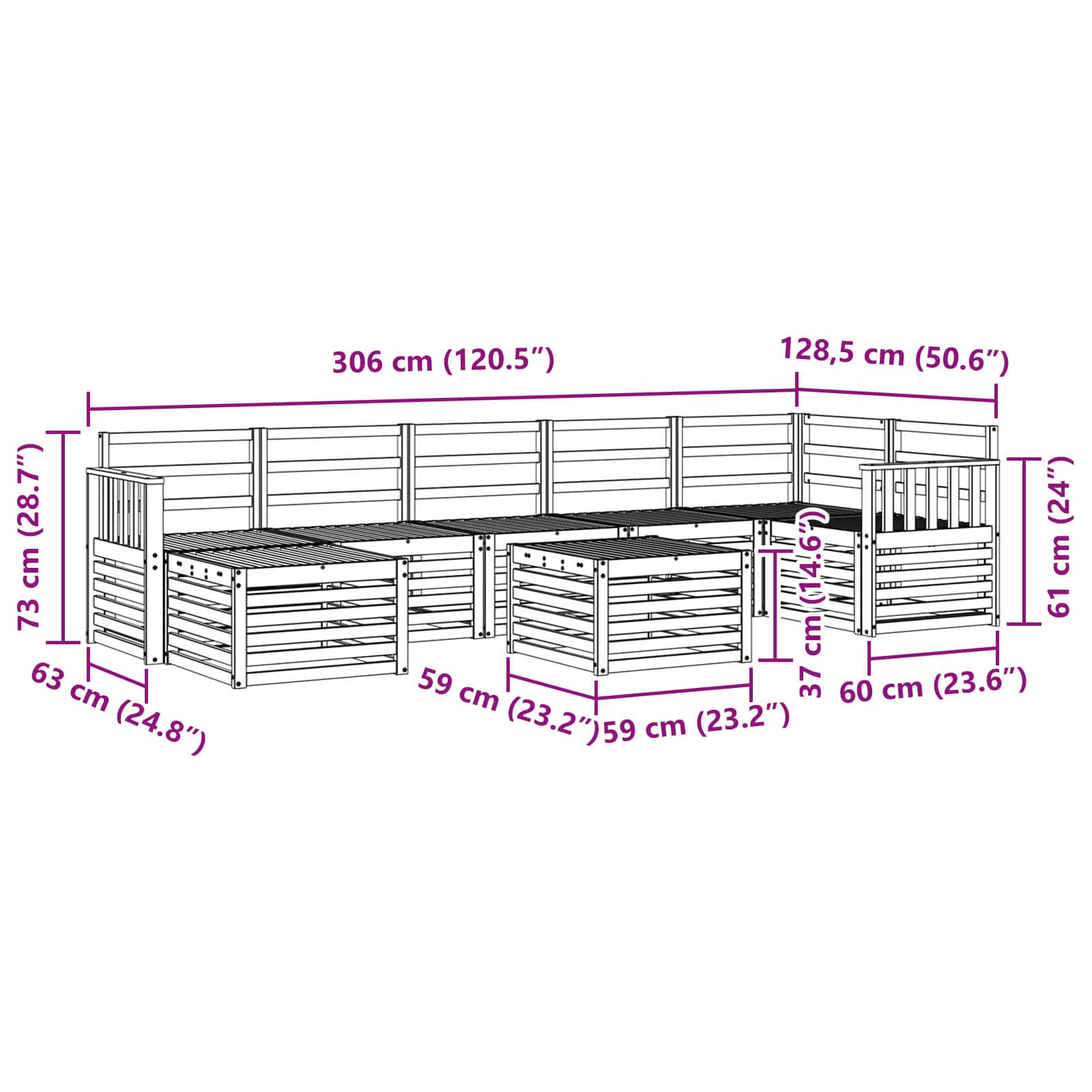Σειρά Καναπέ Εξωτερικού 8 pcs Λευκό 59 x 59 x 37 εκ - Pakobazaar