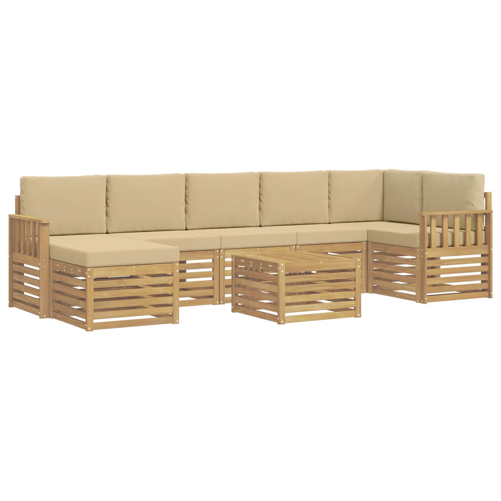 Σειρά Καναπέ Εξωτερικού 7 pcs Λευκό και Μπεζ 59 x 59 x 37 εκ - Pakobazaar