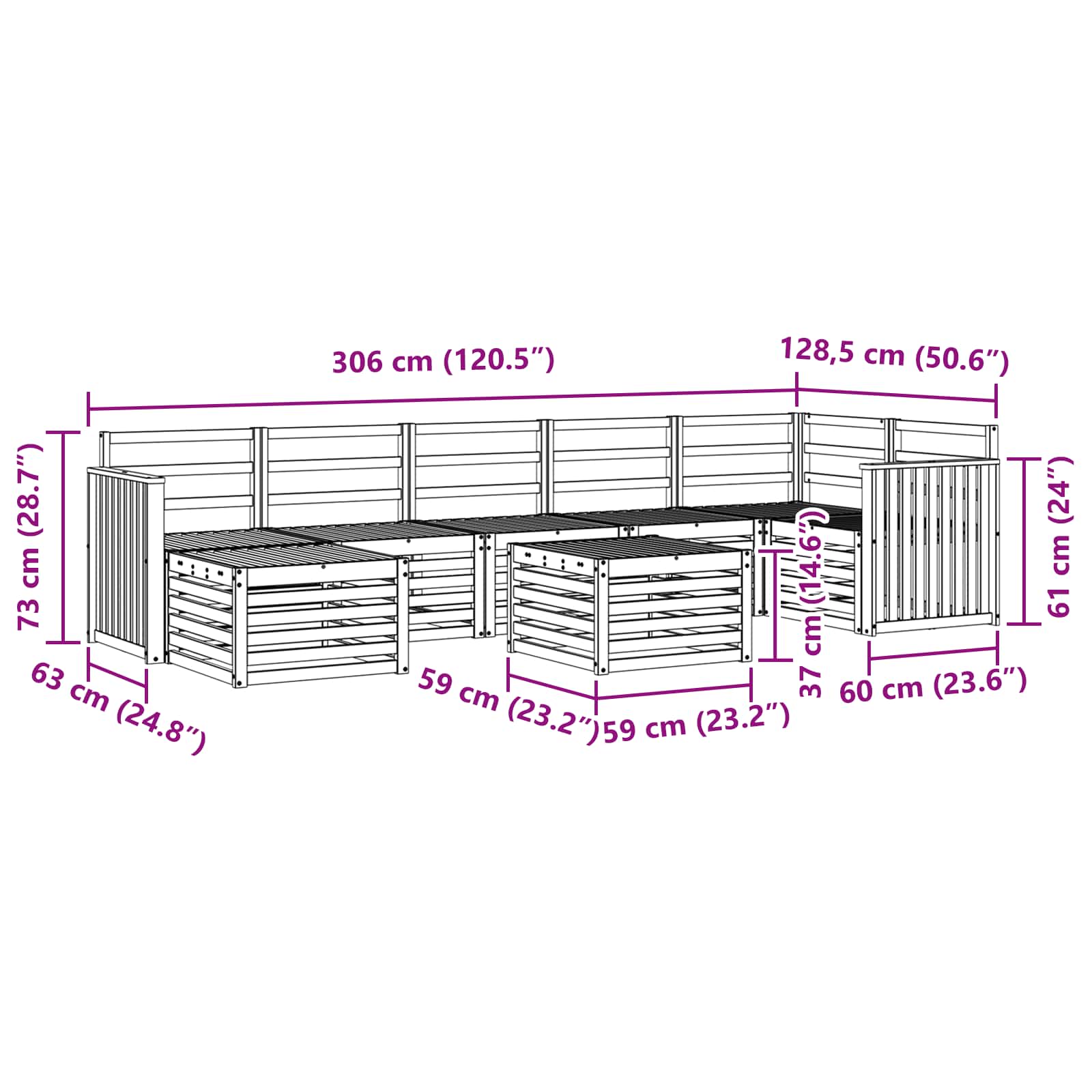 Σειρά Καναπέ Εξωτερικού 8 pcs Λευκό 59 x 59 x 37 εκ - Pakobazaar