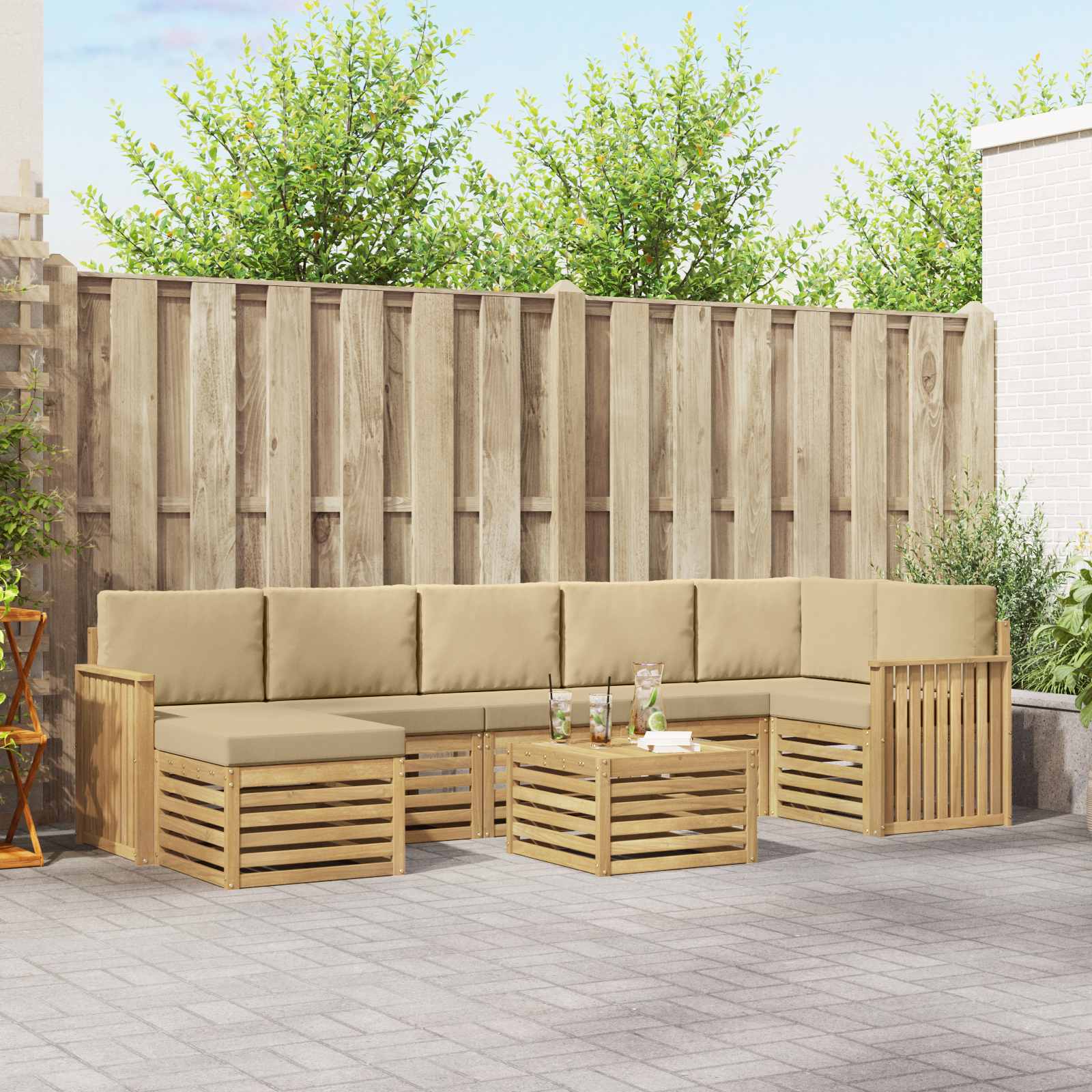 Σειρά Καναπέ Εξωτερικού 8 pcs Λευκό και Μπεζ 59 x 59 x 37 εκ - Pakobazaar