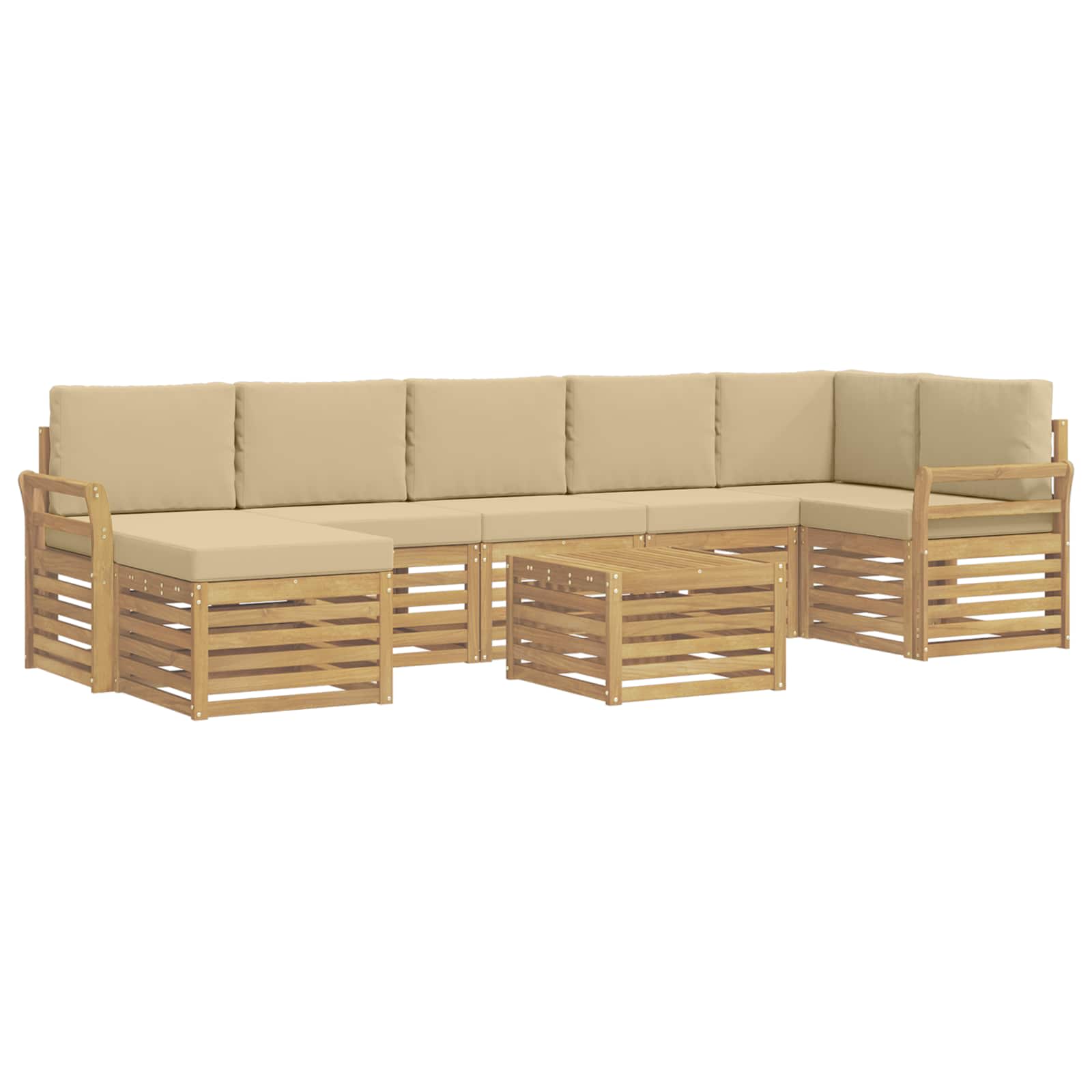 Σειρά Καναπέ Εξωτερικού 8 pcs Λευκό και Μπεζ 59 x 59 x 37 εκ - Pakobazaar