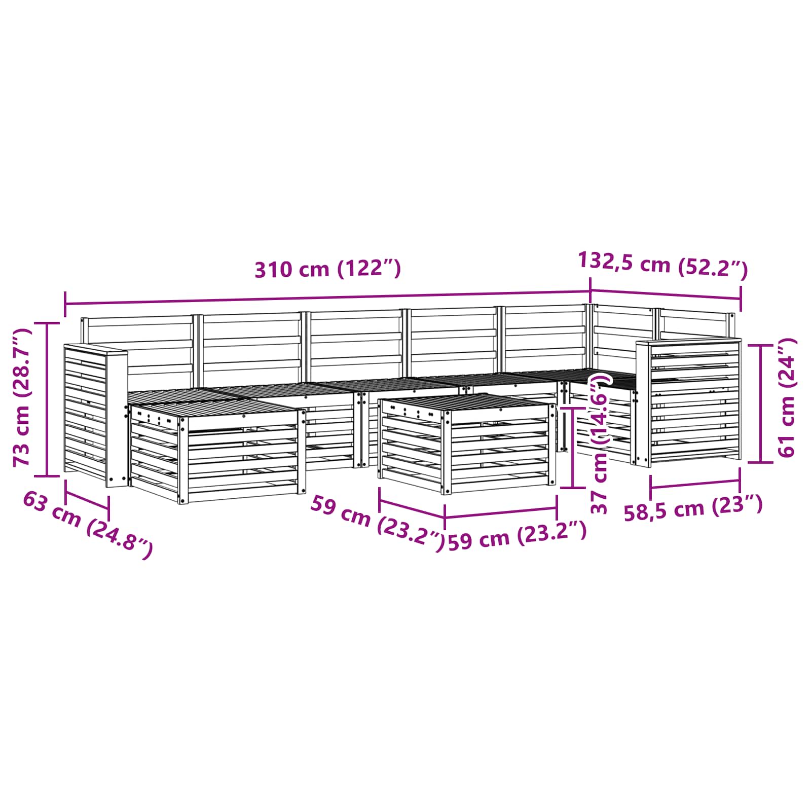 Σειρά Καναπέ Εξωτερικού 8 pcs Λευκό 59 x 59 x 37 εκ - Pakobazaar