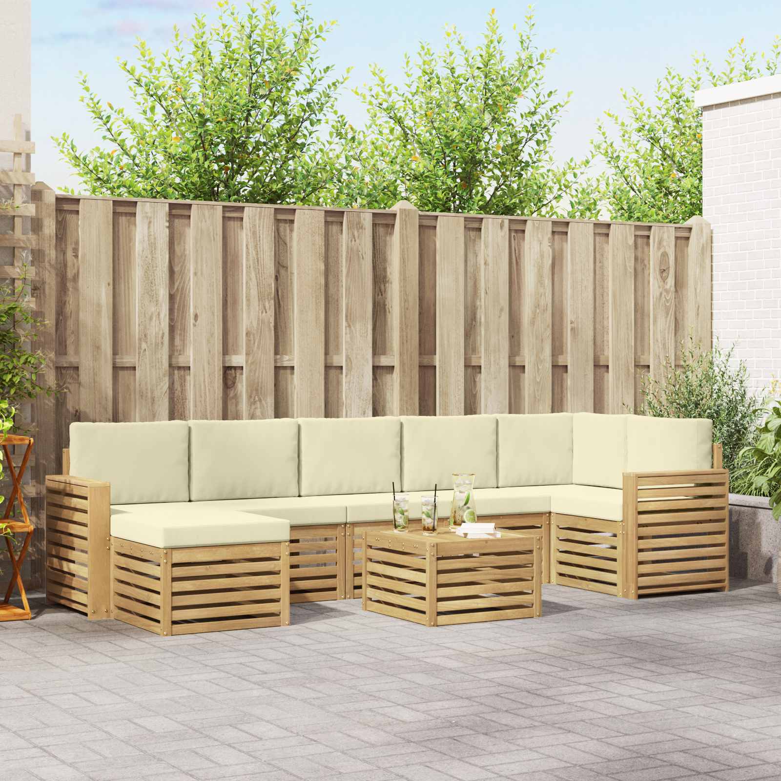 Σειρά Καναπέ Εξωτερικού 8 pcs Λευκό και Κρεμ 59 x 59 x 37 εκ - Pakobazaar