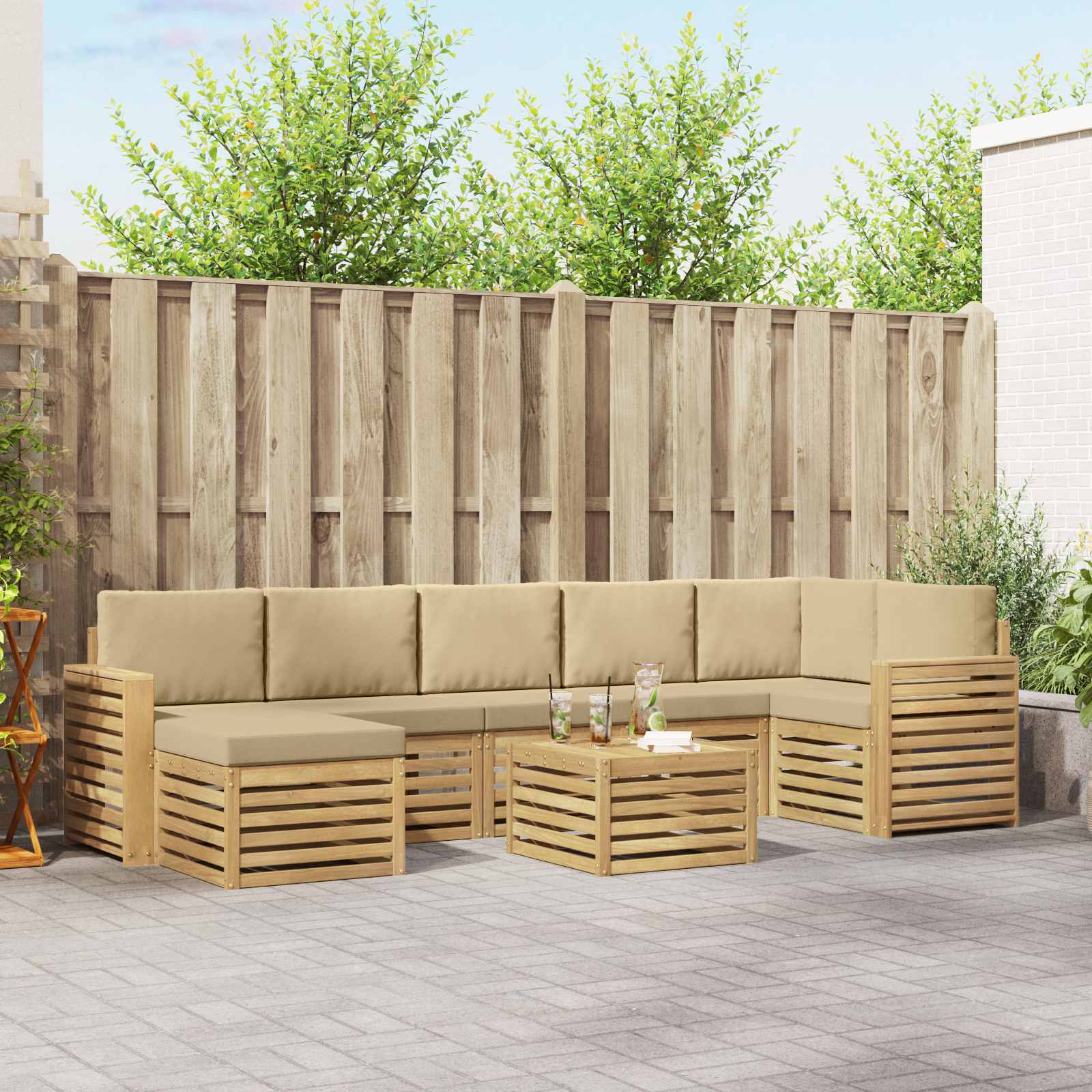 Σειρά Καναπέ Εξωτερικού 8 pcs Λευκό και Μπεζ 59 x 59 x 37 εκ - Pakobazaar
