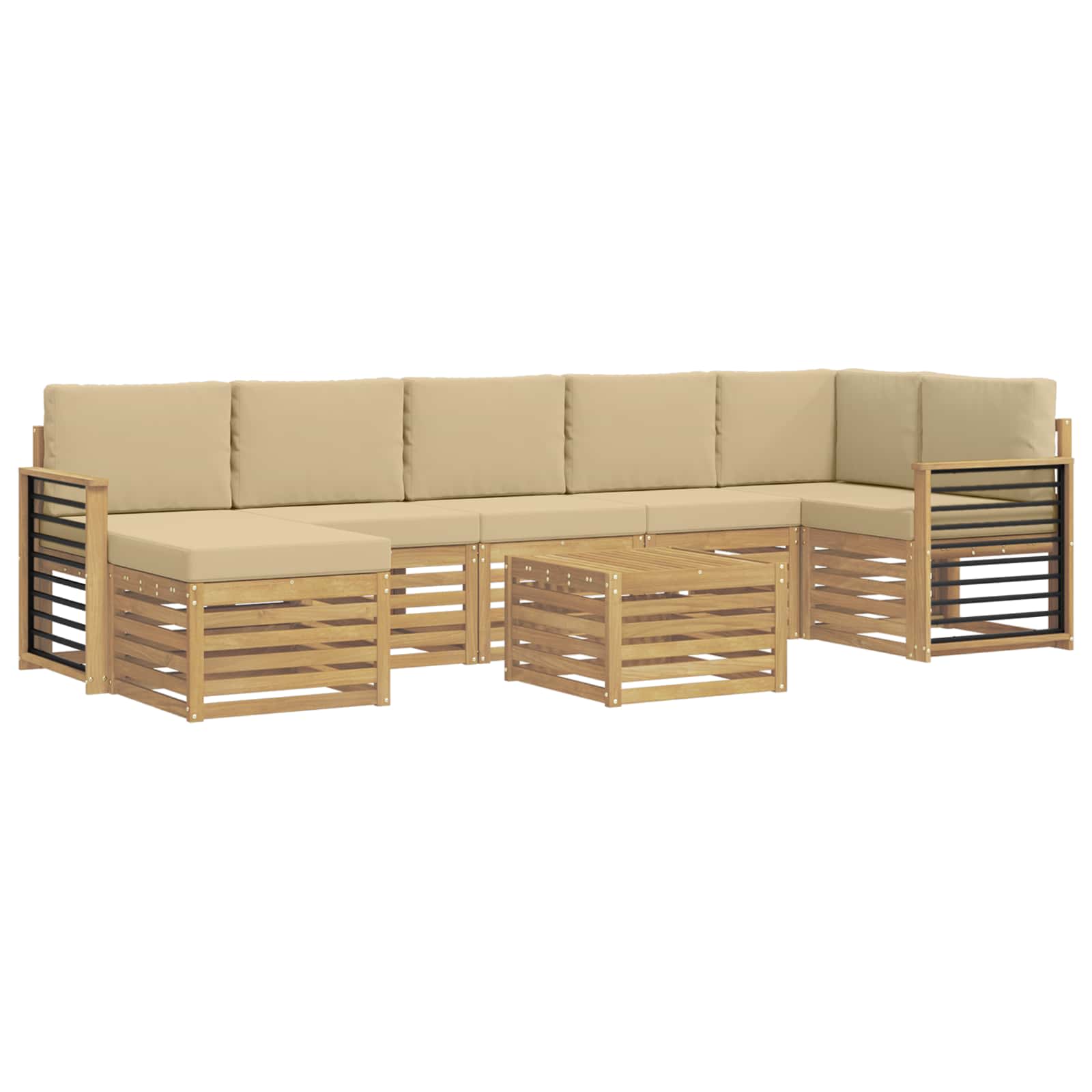 Σειρά Καναπέ Εξωτερικού 8 pcs Λευκό και Μπεζ 59 x 59 x 37 εκ - Pakobazaar
