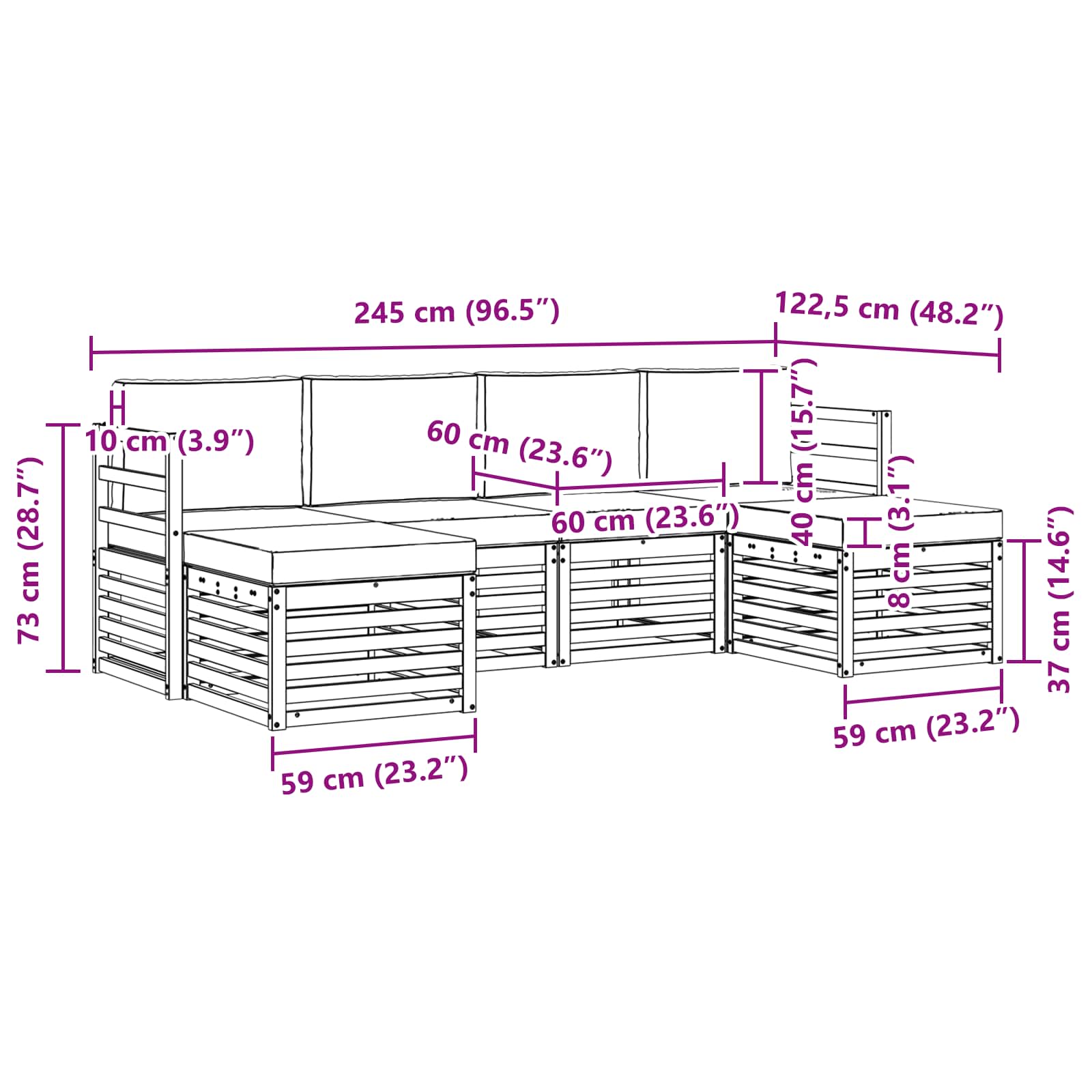 Σετ Καναπέ 6 pcs Άσπρο και Ανθρακί 245 x 122,5 x 73 εκ - Pakobazaar
