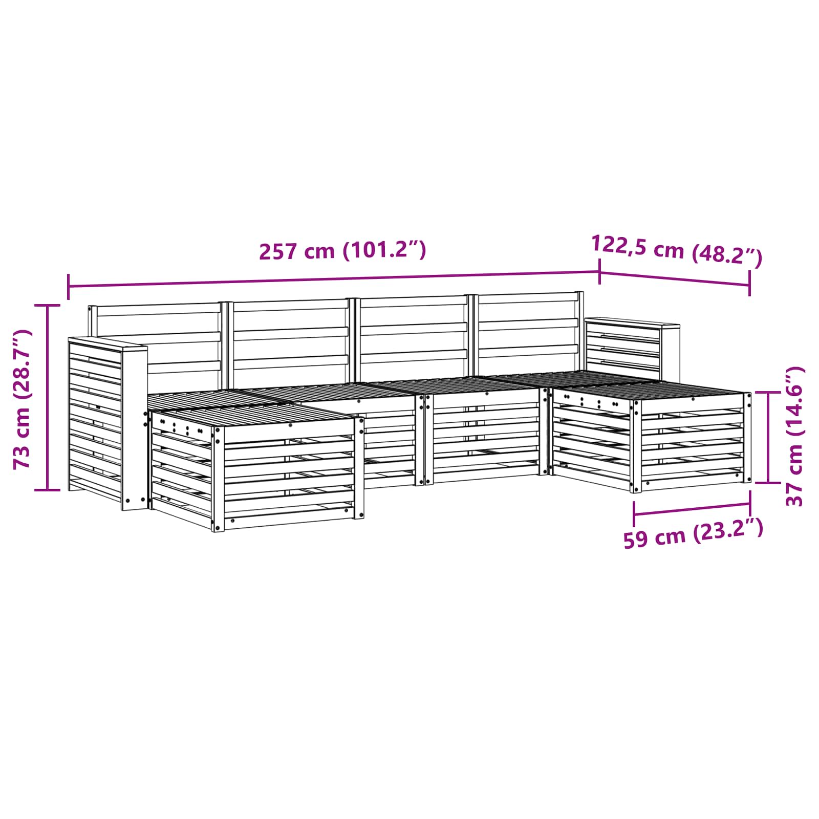 Σειρά Καναπέ Εξωτερικού 6 pcs Λευκό 257 x 122,5 x 73 εκ - Pakobazaar