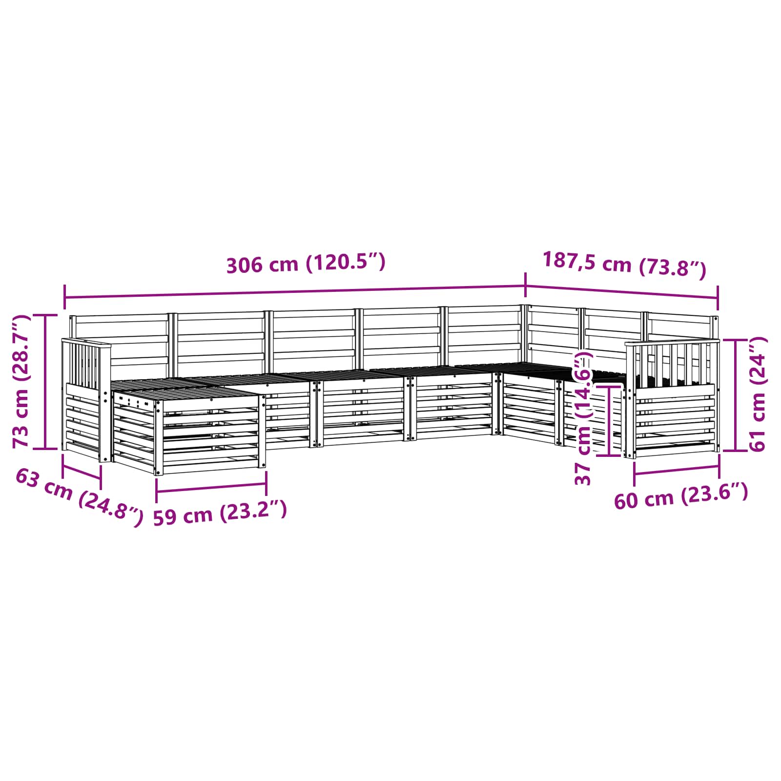 Σειρά Καναπέ Εξωτερικού 8 pcs Λευκό 306 x 187,5 x 73 εκ. - Pakobazaar