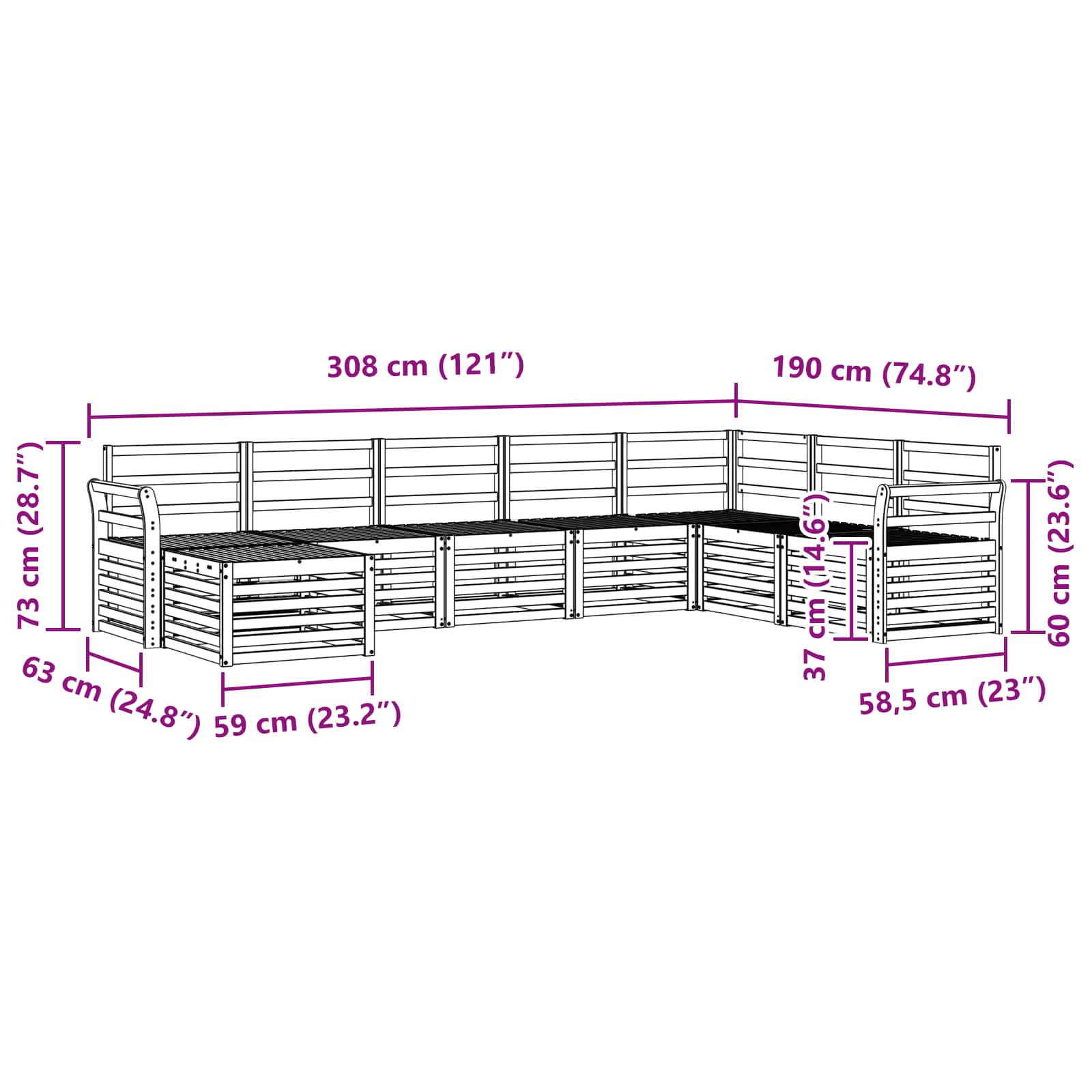 Σειρά Καναπέ Εξωτερικού 8 pcs Λευκό 308 x 190 x 73 εκ. - Pakobazaar