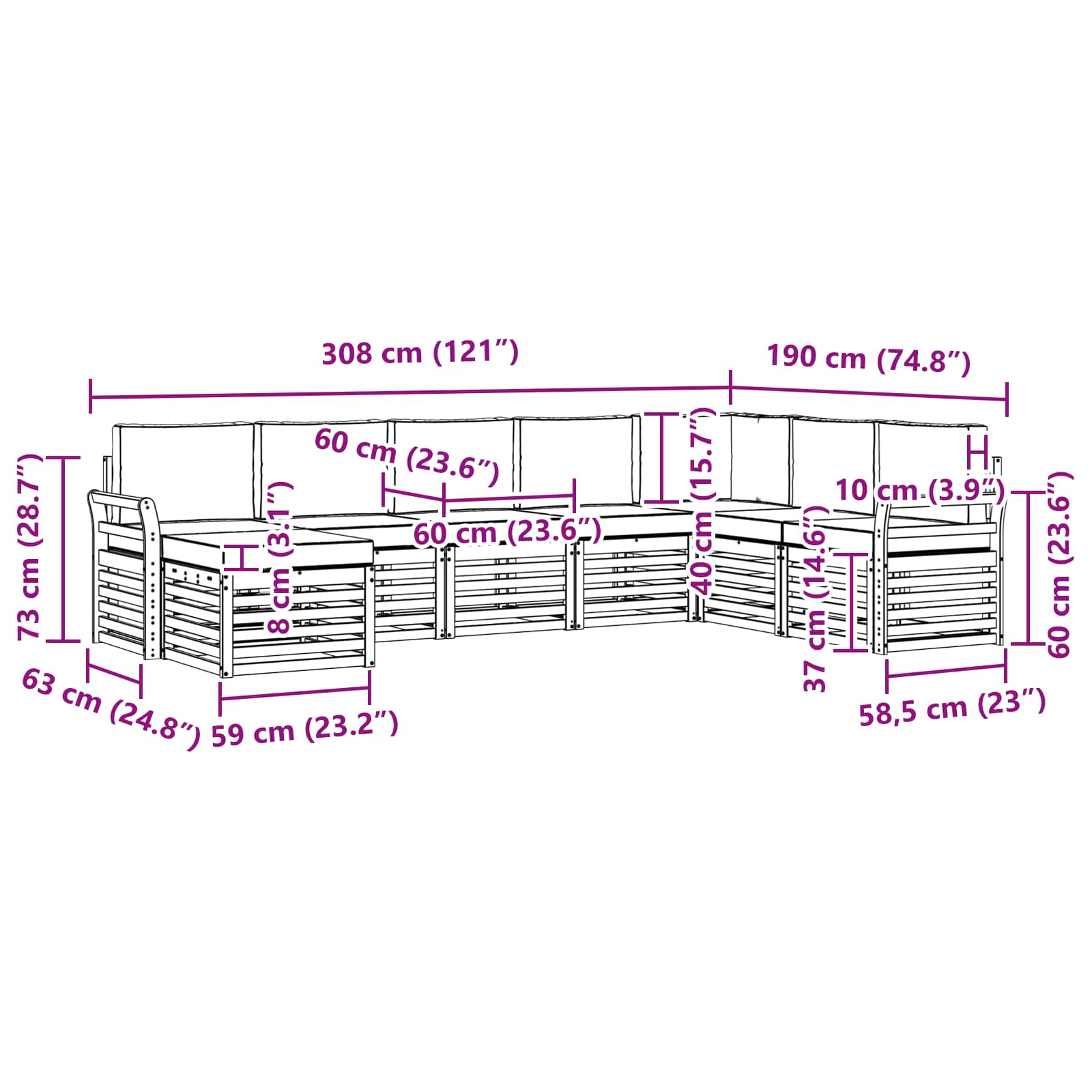 Σειρά Καναπέ Εξωτερικού 8 pcs Λευκό και Μπεζ 308 x 190 x 73 εκ. - Pakobazaar