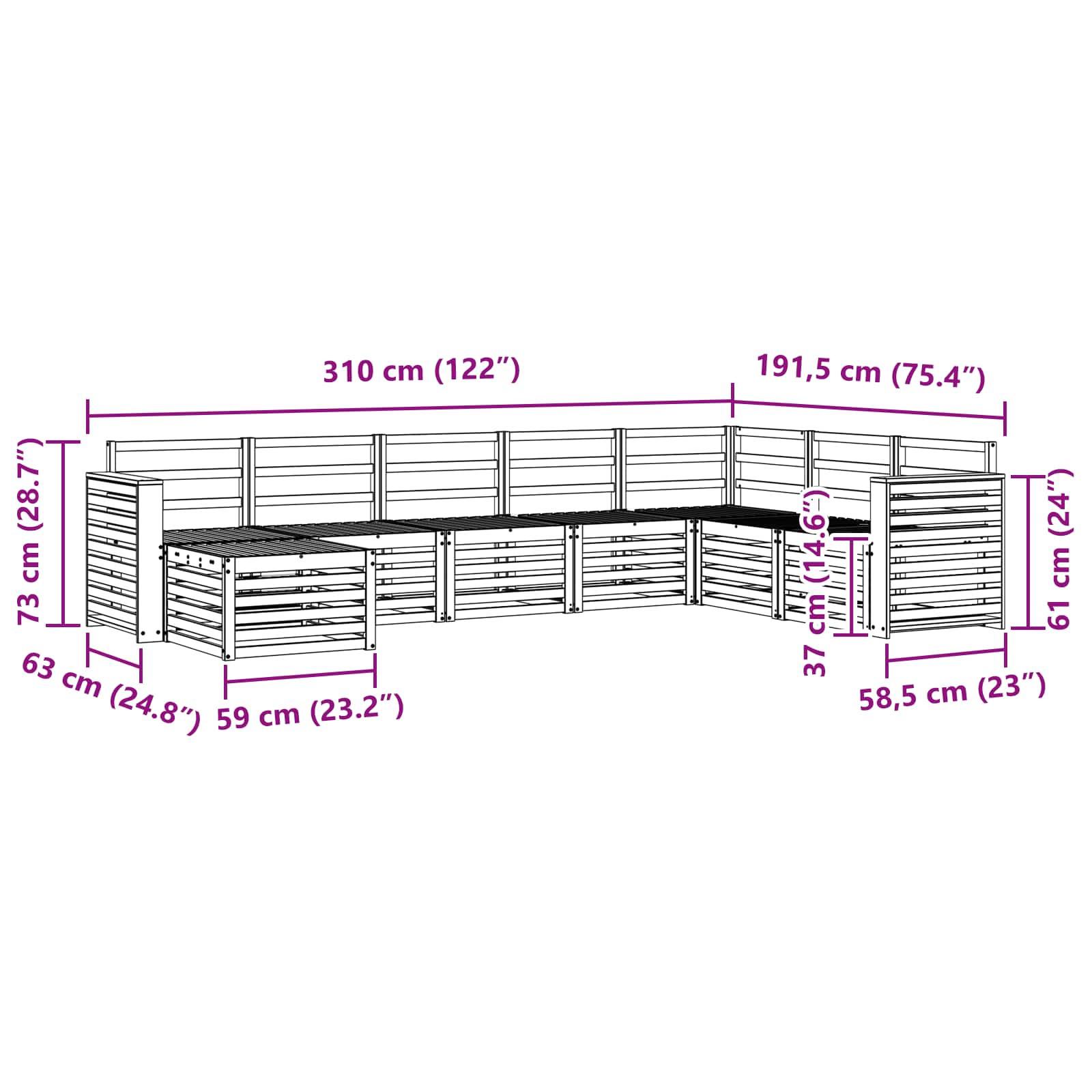 Σειρά Καναπέ Εξωτερικού 8 pcs Λευκό 310 x 191,5 x 73 εκ. - Pakobazaar