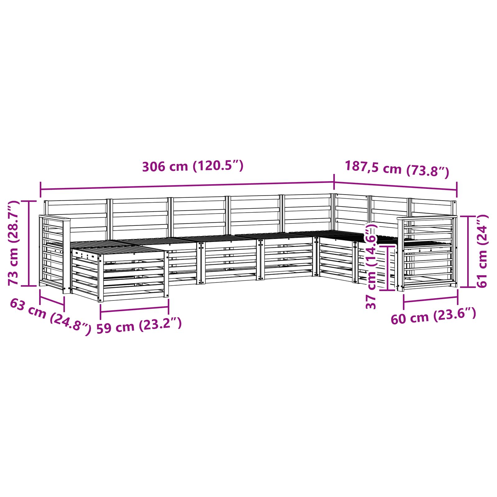 Σειρά Καναπέ Εξωτερικού 8 pcs Λευκό 306 x 187,5 x 73 εκ. - Pakobazaar