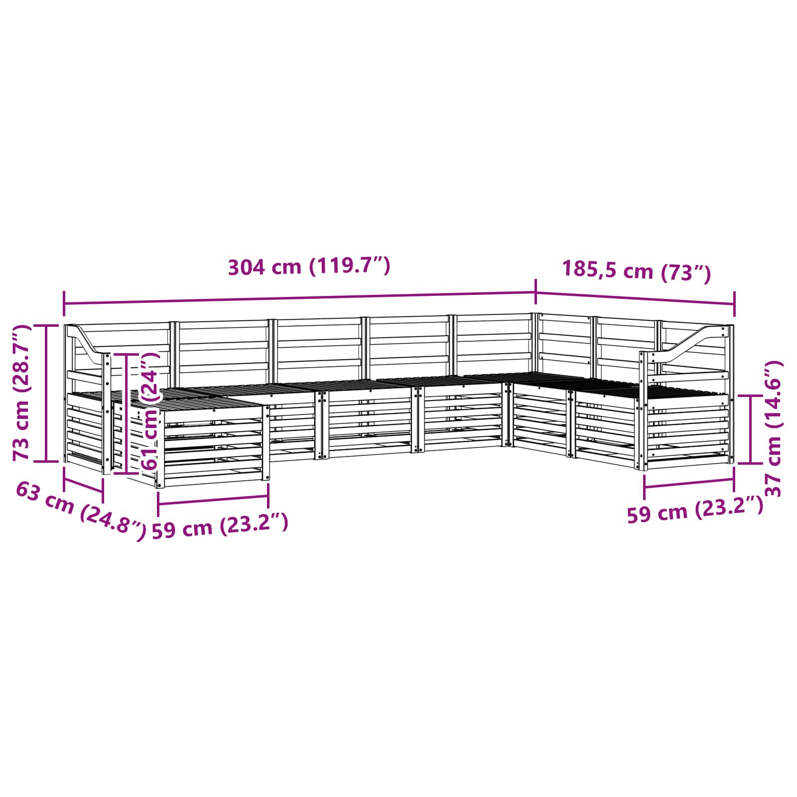 Σειρά Καναπέ Εξωτερικού 8 pcs Λευκό 304 x 185,5 x 73 εκ - Pakobazaar
