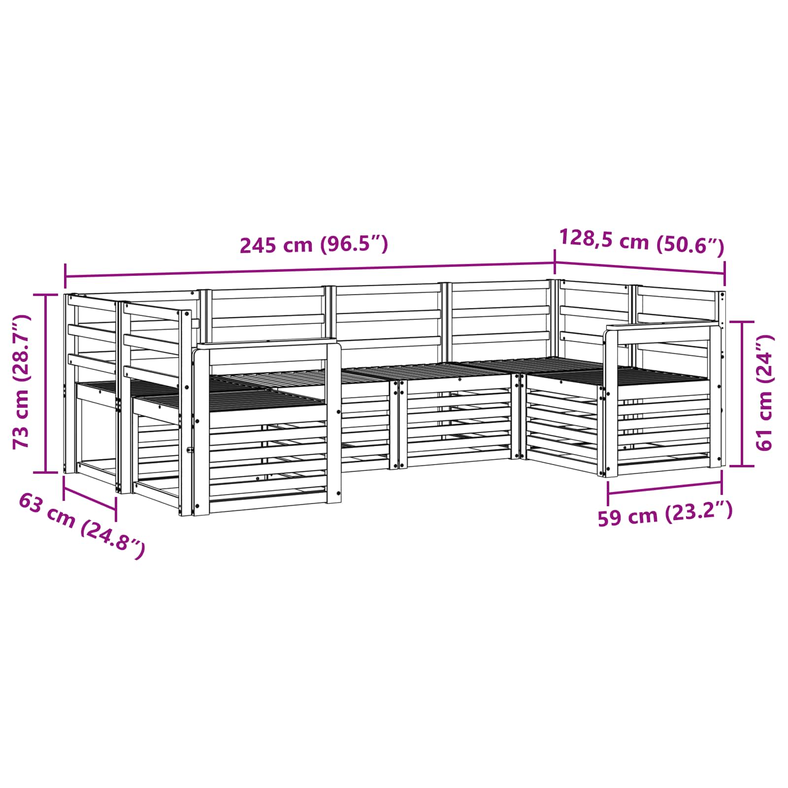 Σειρά Καναπέ Εξωτερικού 6 pcs Λευκό 245 x 128,5 x 73 εκ - Pakobazaar