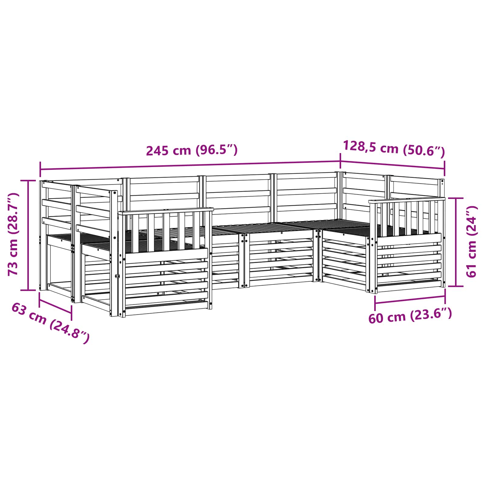 Σειρά Καναπέ Εξωτερικού 6 pcs Λευκό 245 x 128,5 x 73 εκ - Pakobazaar
