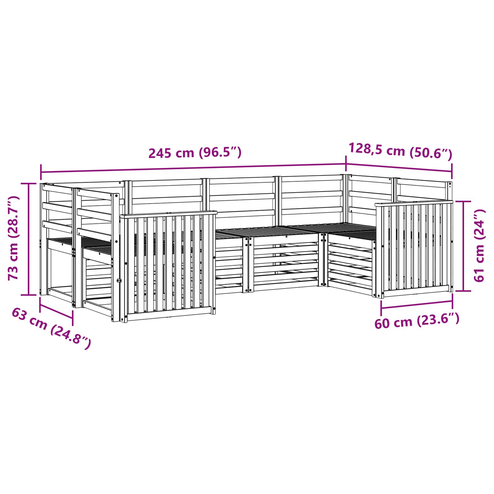Σειρά Καναπέ Εξωτερικού 6 pcs Λευκό 245 x 128,5 x 73 εκ - Pakobazaar