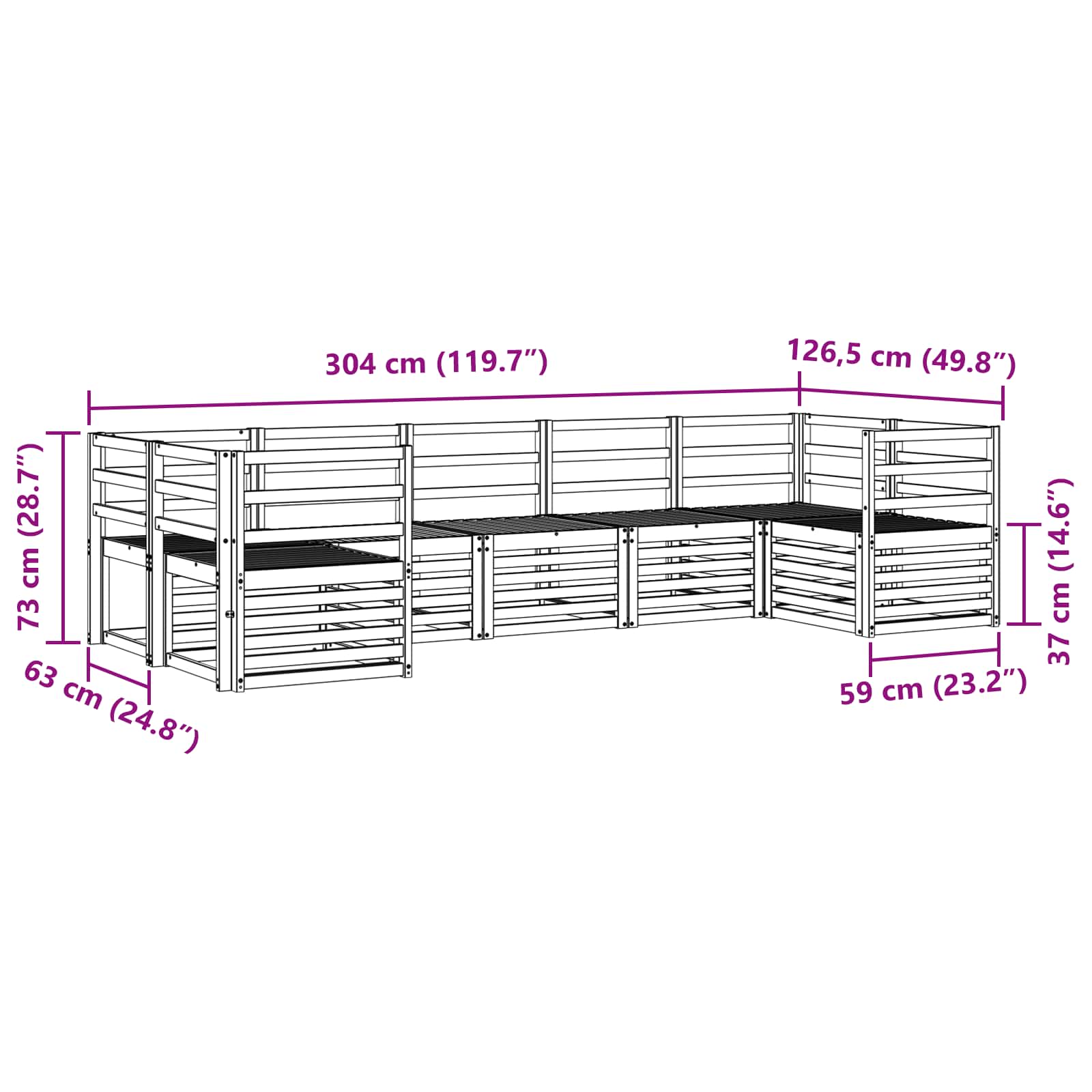 Σειρά Καναπέ Εξωτερικού 7 pcs Λευκό 304 x 126,5 x 73 εκ - Pakobazaar