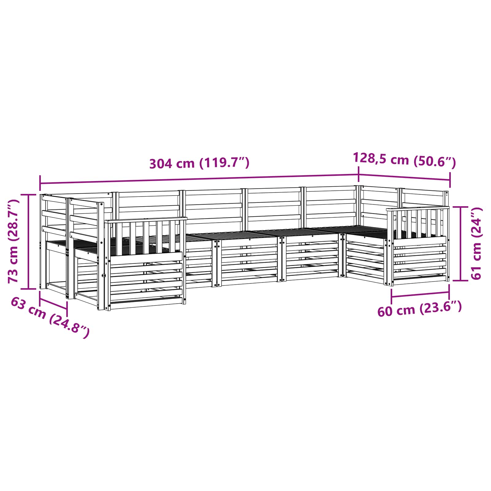 Σειρά Καναπέ Εξωτερικού 7 pcs Λευκό 304 x 128,5 x 73 εκ - Pakobazaar