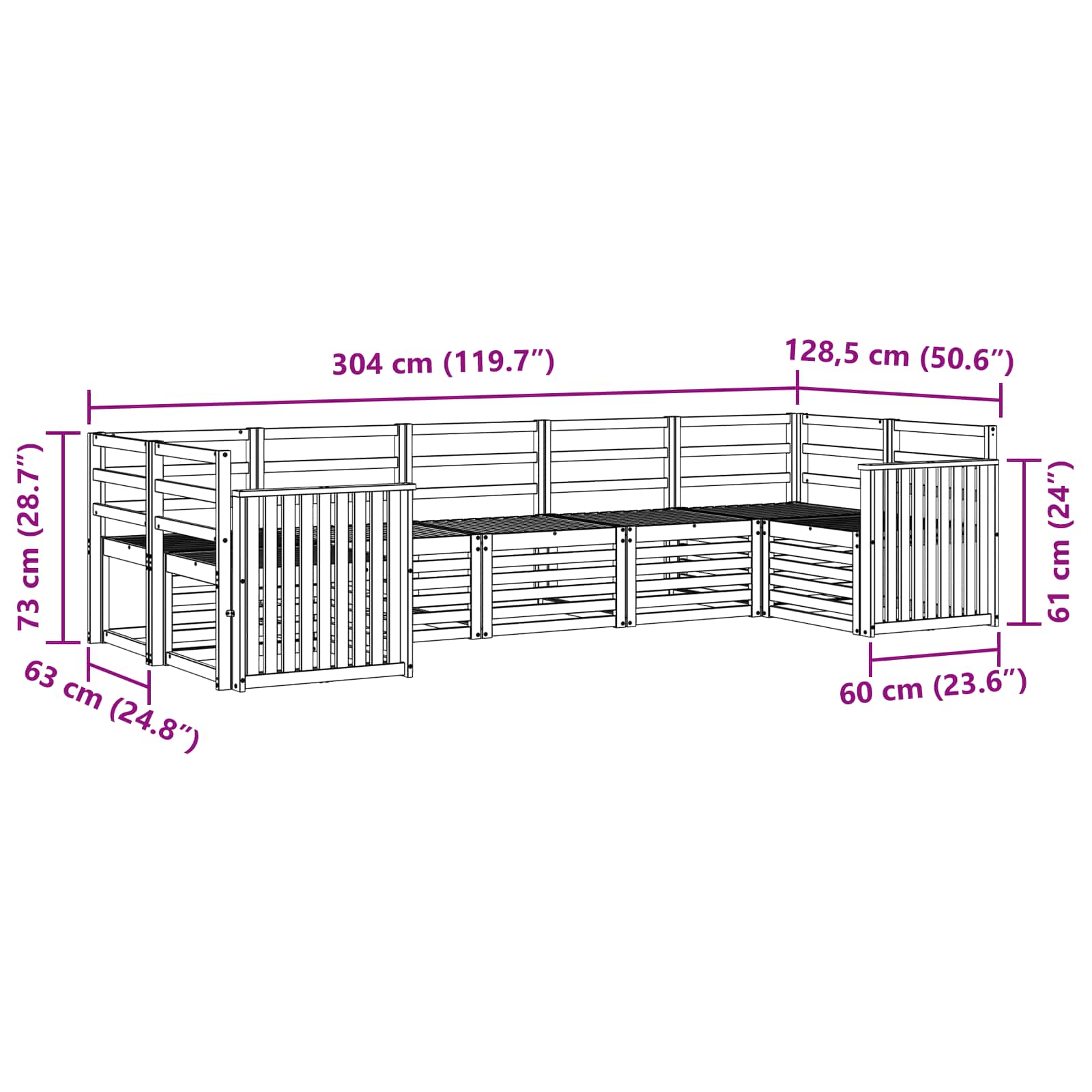 Σειρά Καναπέ Εξωτερικού 7 pcs Λευκό 304 x 128,5 x 73 εκ - Pakobazaar