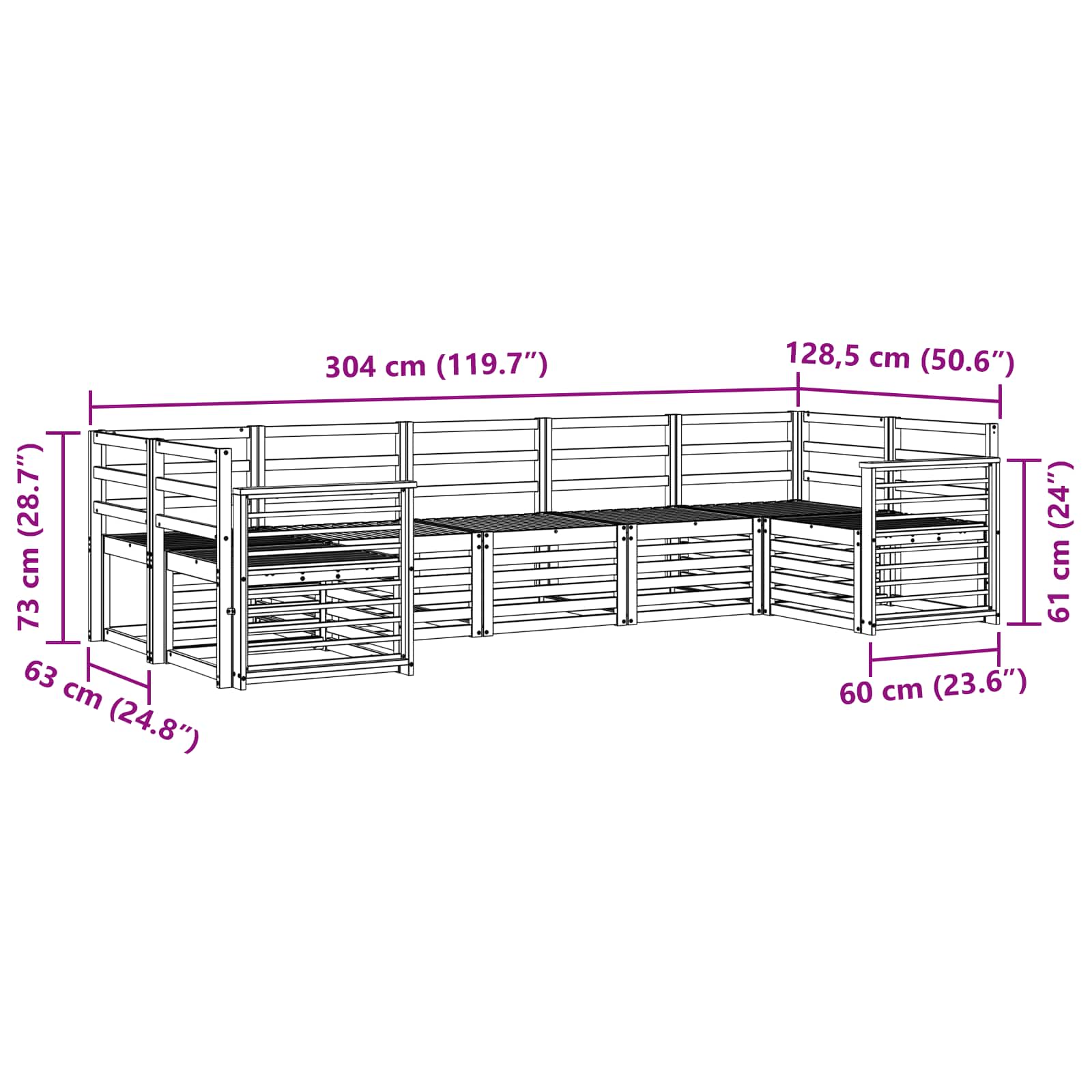 Σειρά Καναπέ Εξωτερικού 7 pcs Λευκό 304 x 128,5 x 73 εκ - Pakobazaar