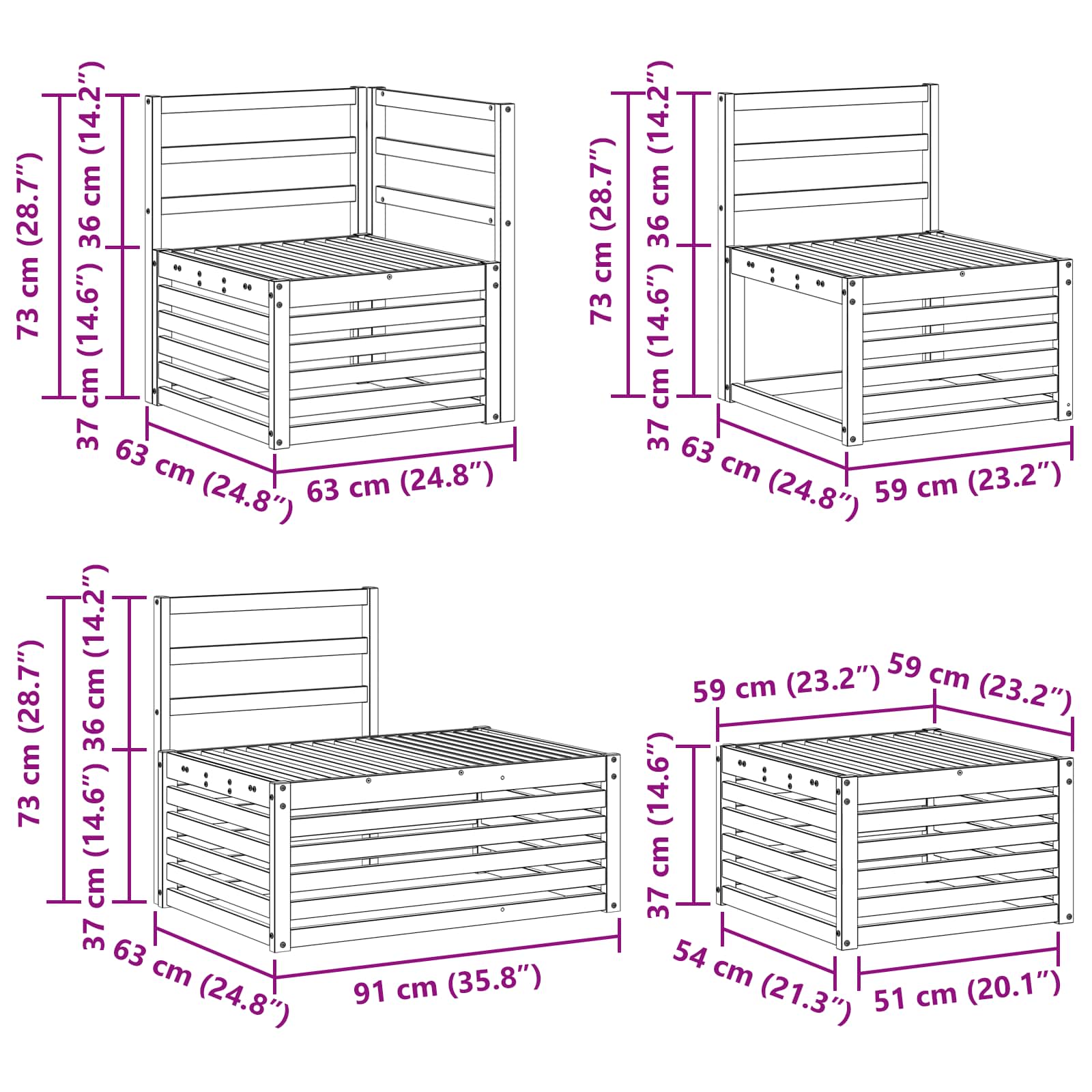 Σετ Καναπέ 6 Τεμάχιο 59 x 59 x 37 εκ - Pakobazaar
