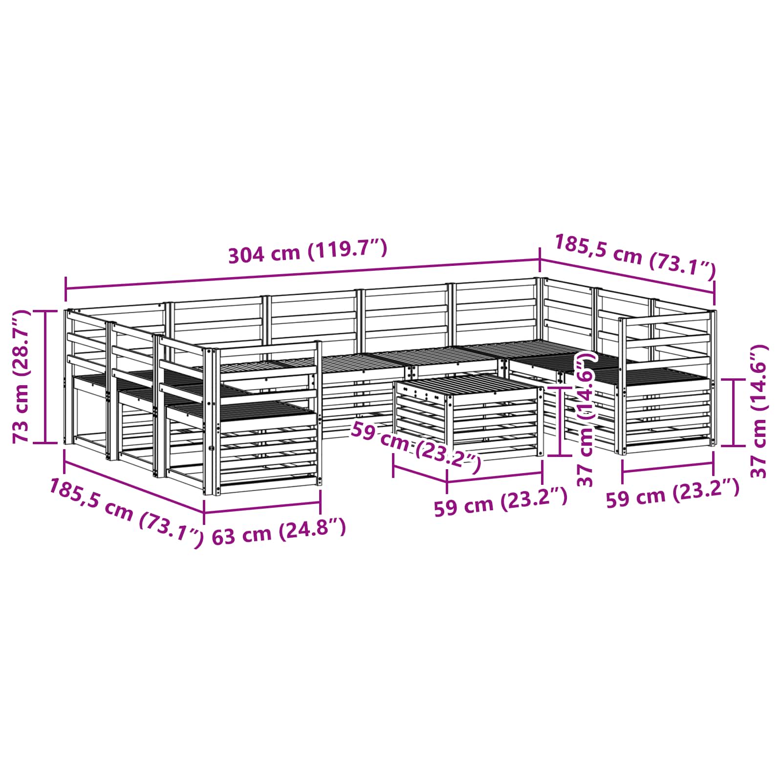 Σειρά Καναπέ Εξωτερικού 10 pcs Λευκό 59 x 59 x 37 εκ - Pakobazaar
