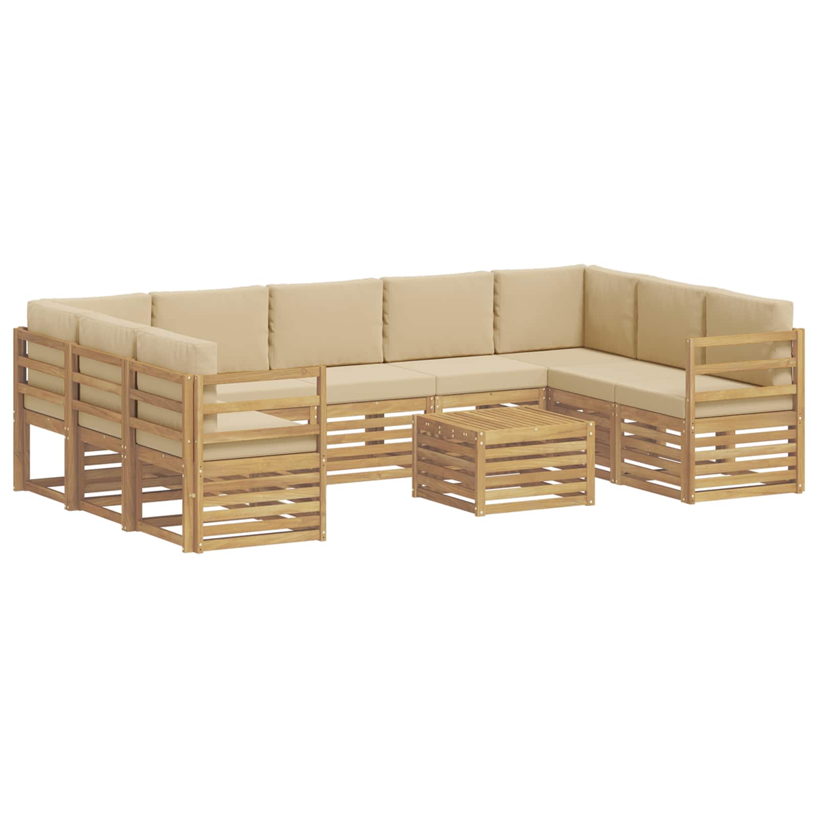 Σετ Καναπέ 10 pcs Λευκό και Μπεζ 59 x 59 x 37 εκ Πολυεστέρας - Pakobazaar