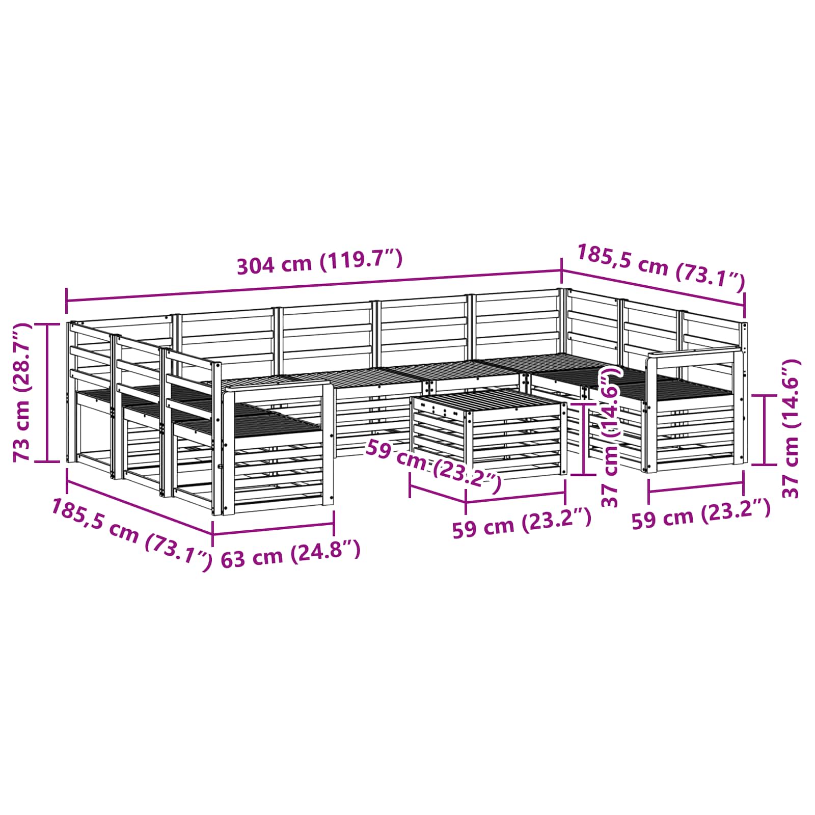 Σειρά Καναπέ Εξωτερικού 10 pcs Λευκό 59 x 59 x 37 εκ - Pakobazaar