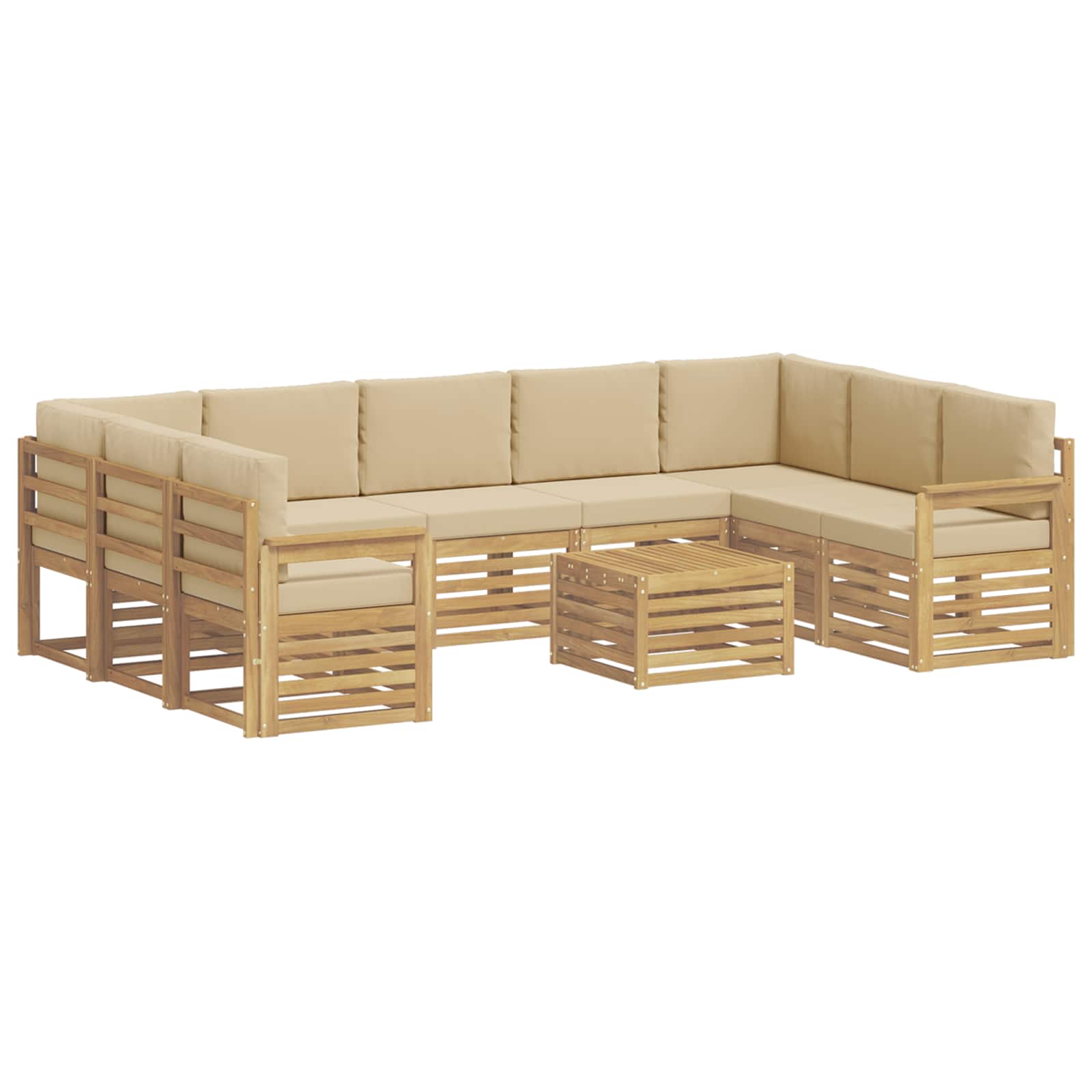 Σειρά Καναπέ Εξωτερικού 8 pcs Λευκό και Μπεζ 59 x 59 x 37 εκ - Pakobazaar