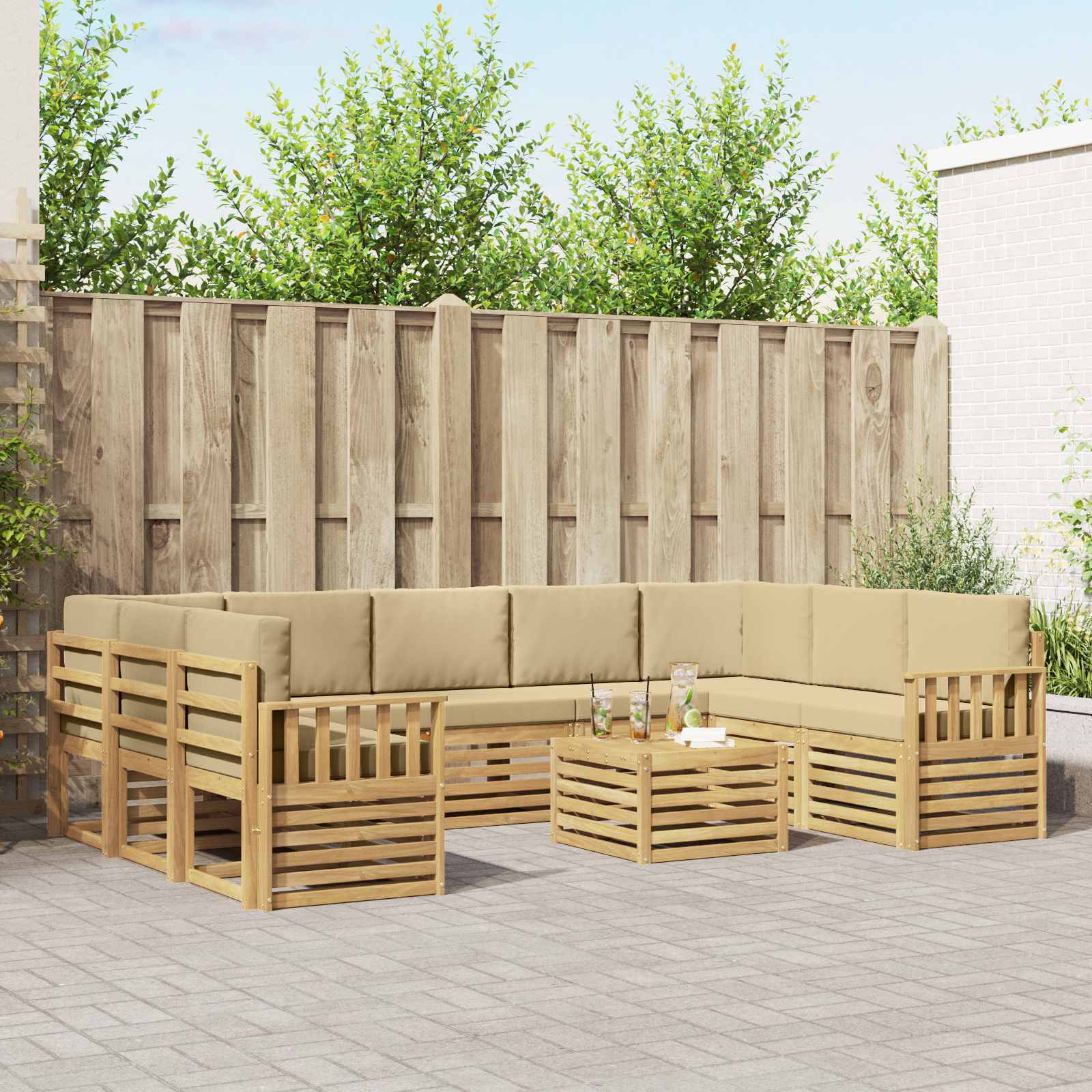 Σειρά Καναπέ Εξωτερικού 8 pcs Λευκό και Μπεζ 59 x 59 x 37 εκ - Pakobazaar