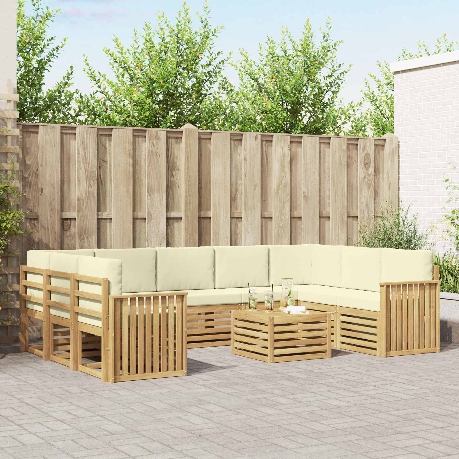 Σειρά Καναπέ Εξωτερικού 10 pcs Λευκό και Κρεμ 59 x 59 x 37 εκ - Pakobazaar