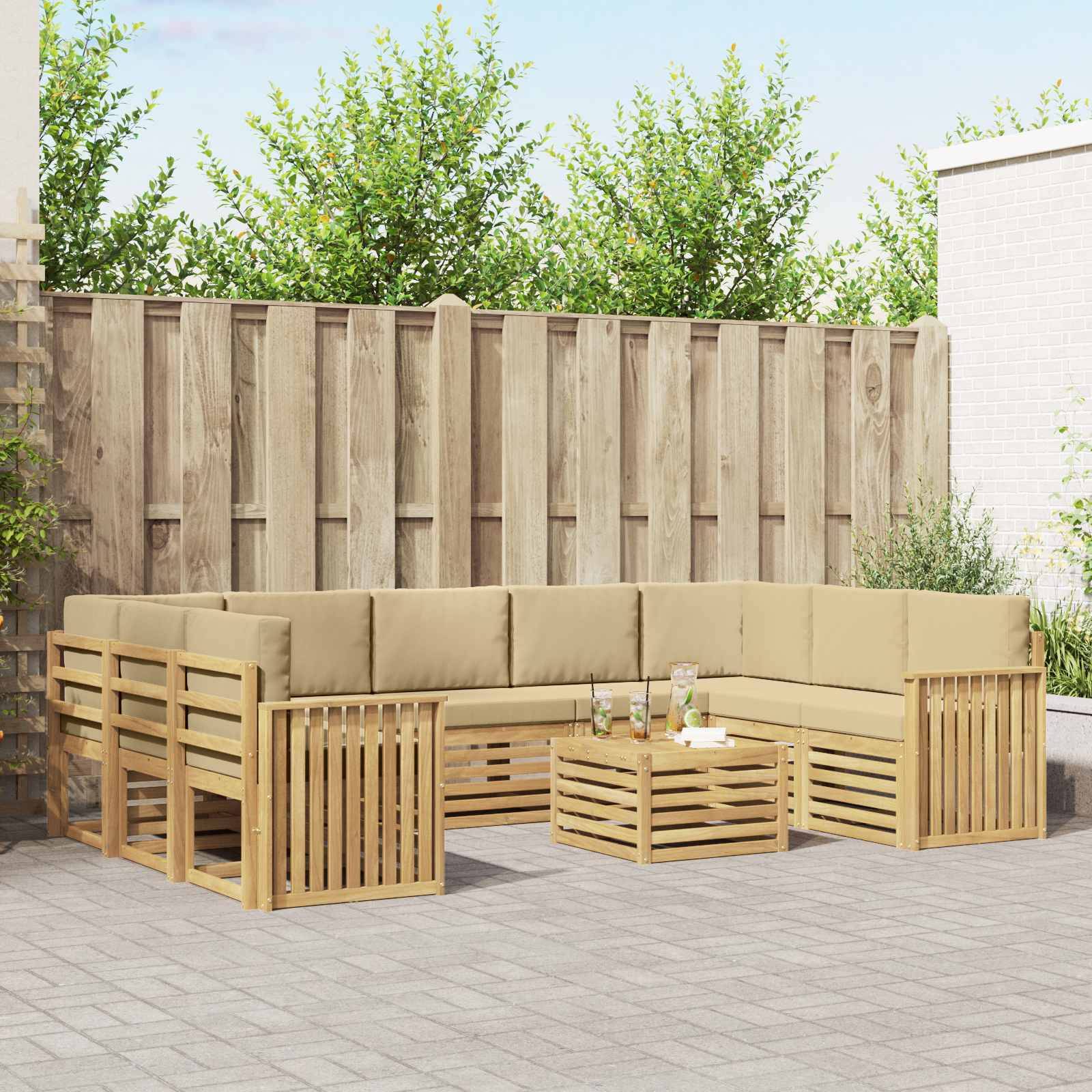 Σειρά Καναπέ Εξωτερικού 10 pcs Λευκό και Μπεζ 59 x 59 x 37 εκ - Pakobazaar